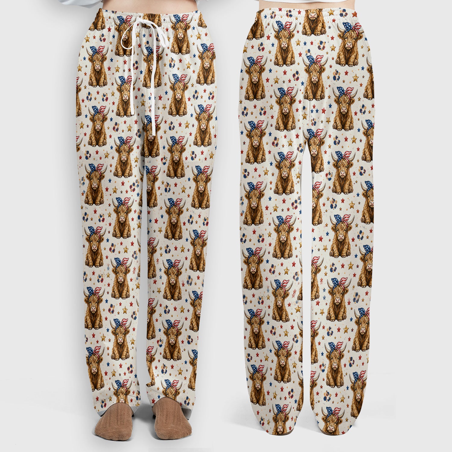 Patriotic Highland Cow Nurse for RN & CNA, Americana Farm Animal Healthcare Workers Medical Uniform Scrub Set, Scrub Pants and V Neck Top