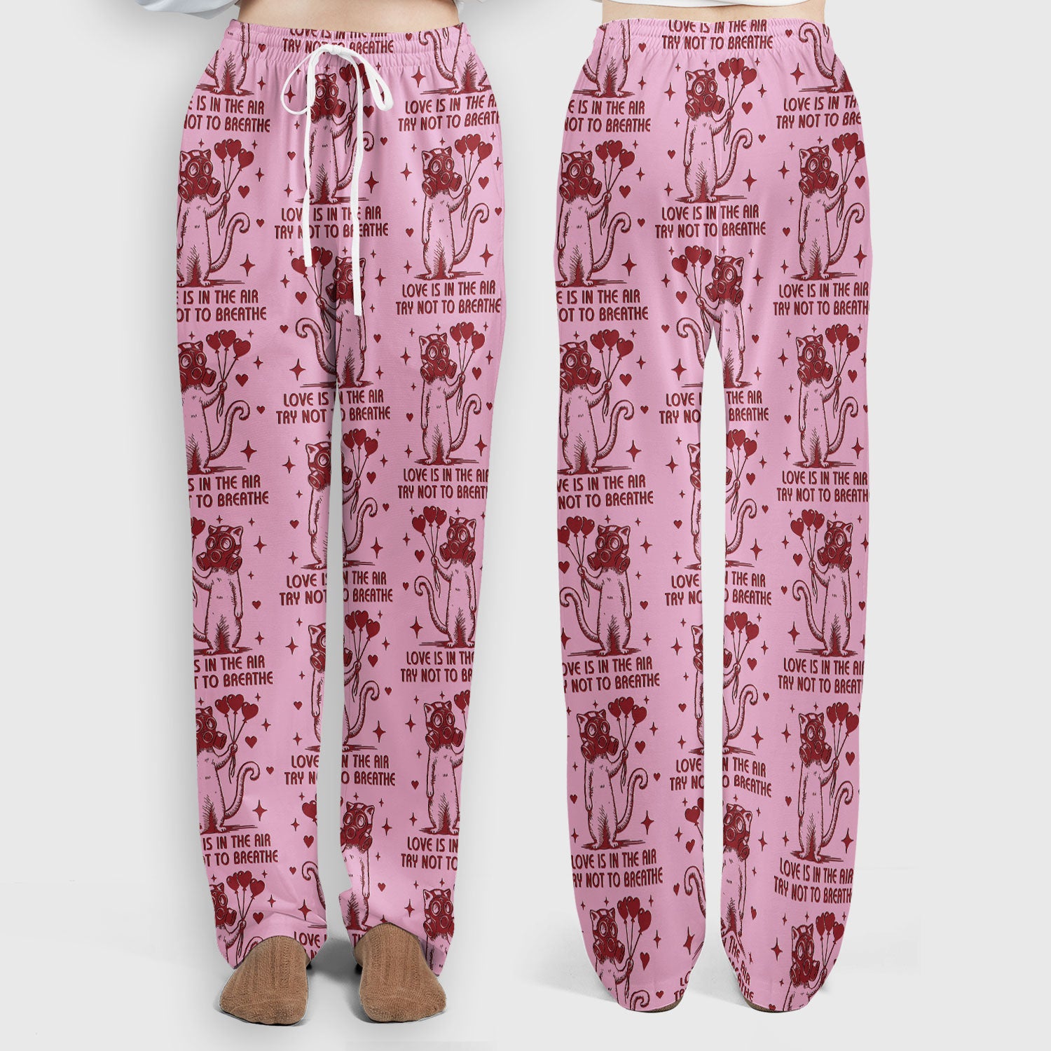 Gas Mask Cat Heart Balloon Valentine Print Scrub Set, Breathable Med Uniform