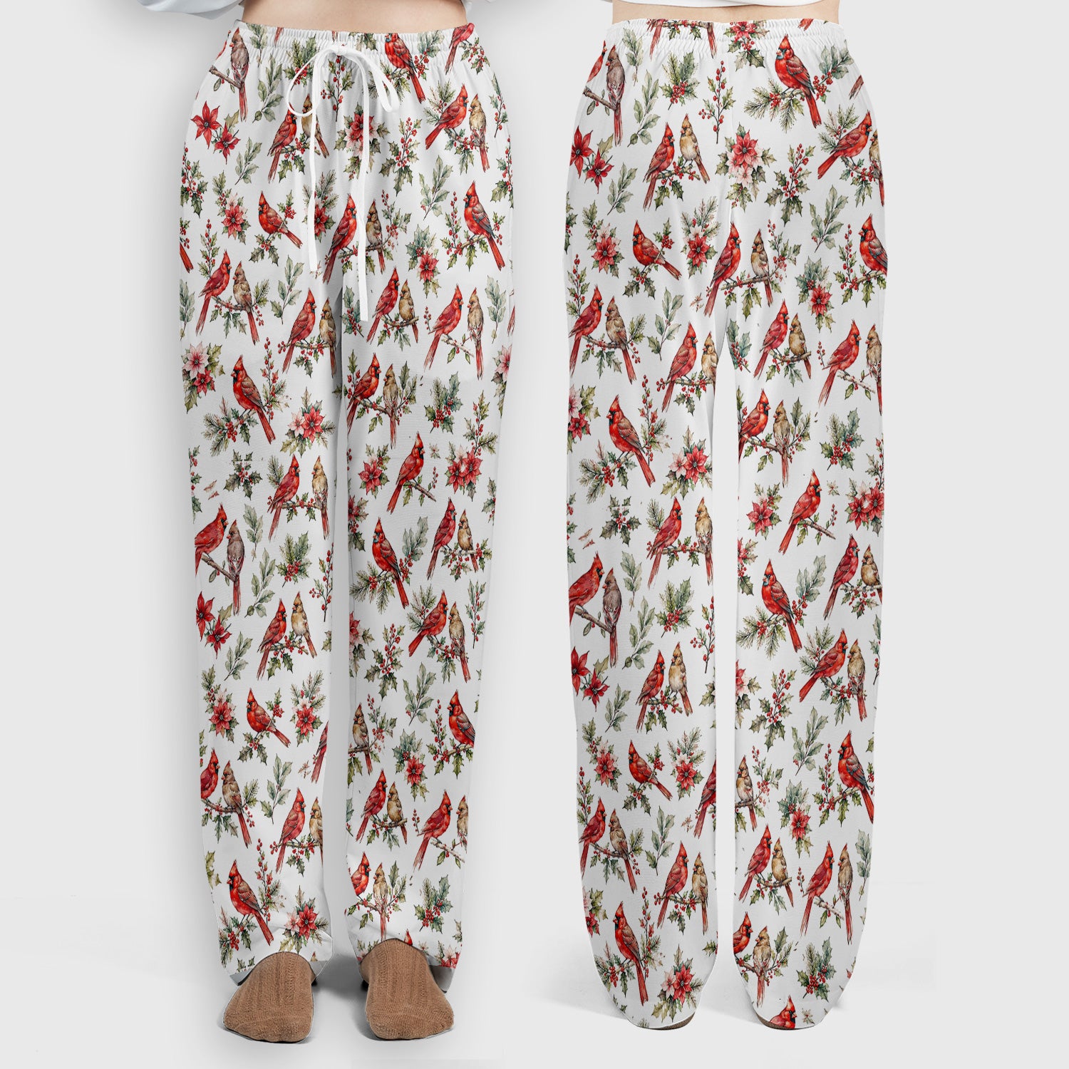 Festive Cardinal and Holly Scrub Set, Scrub Pants and V Neck Top
