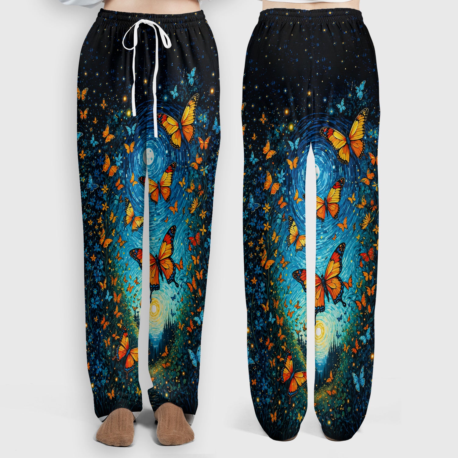 Moonlit Butterfly Nurse Print Scrub Set, Scrub Pants and V Neck Top