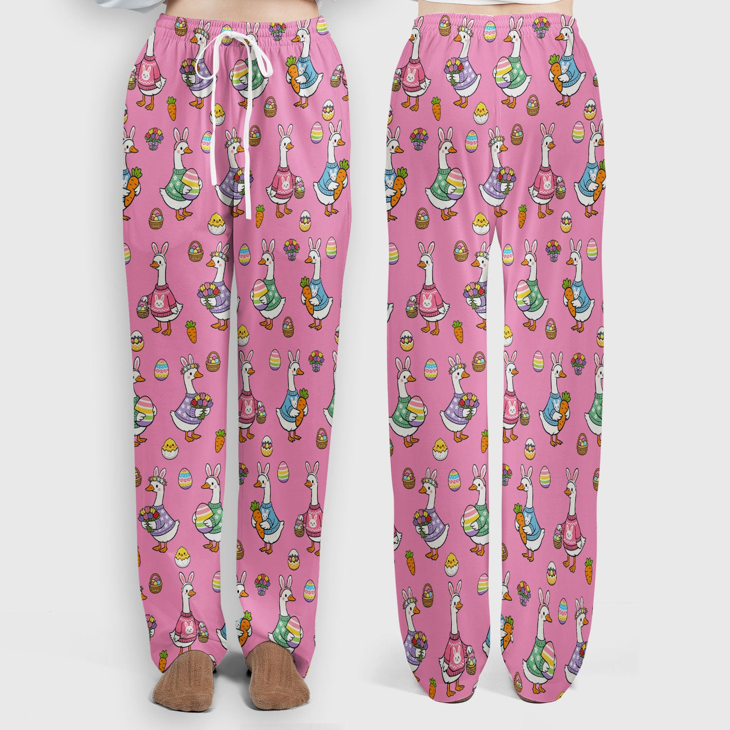 Cute Easter Goose Print Scrub Set, Breathable Med Uniform
