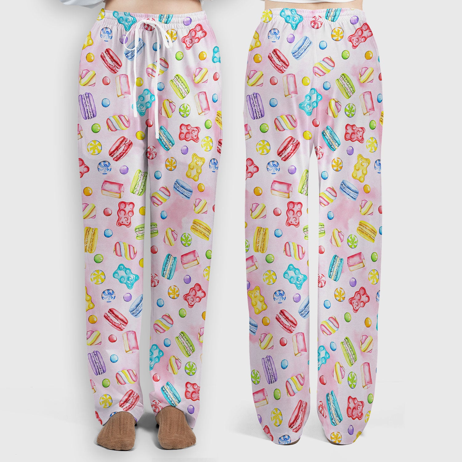 Cute Candy and Macaron Pattern Medical Scrub Set, Scrub Pants and V Neck Top