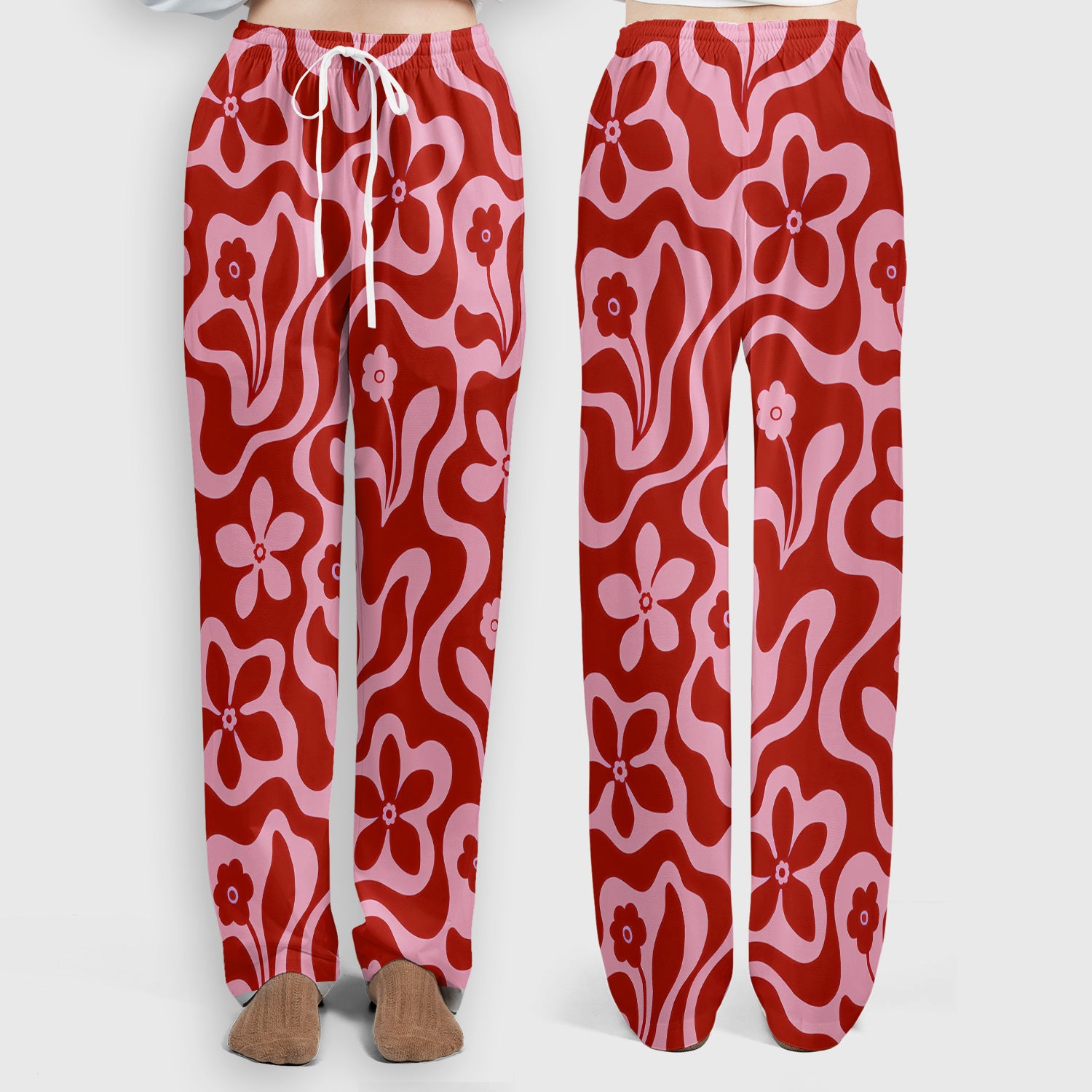 Retro Pink Floral Pattern, Groovy Medical Scrub Set, Scrub Pants and V Neck Top