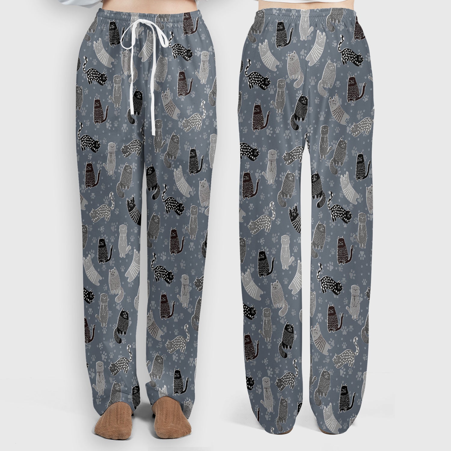 Cute Cat and Paw Print Pattern Scrub Set, Breathable Med Uniform
