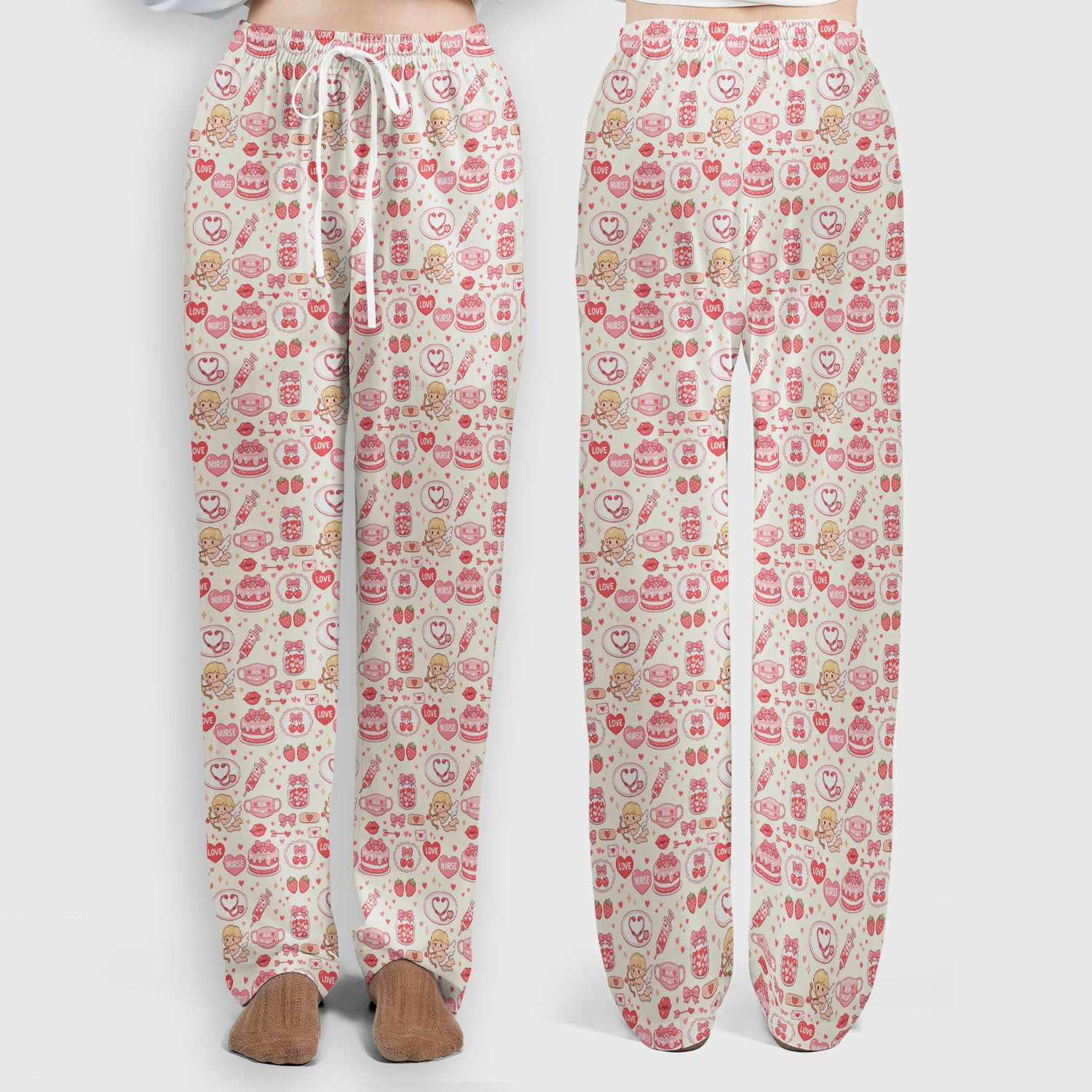 Cupid Nurse Scrub Set, Cute Love Medical Pattern Shirt For Valentine, Breathable Fabrics Nursing Uniform