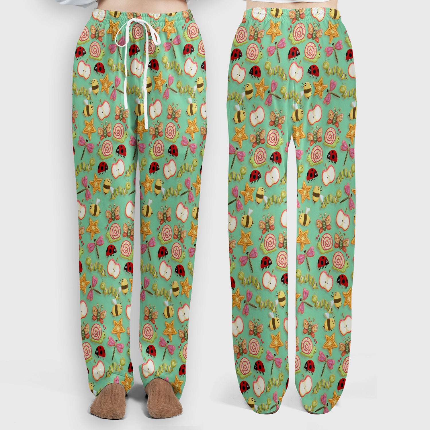 Cute Nurse Snail Ladybug Caterpillar Apple Garden Pattern Scrub Set, Breathable Med Uniform