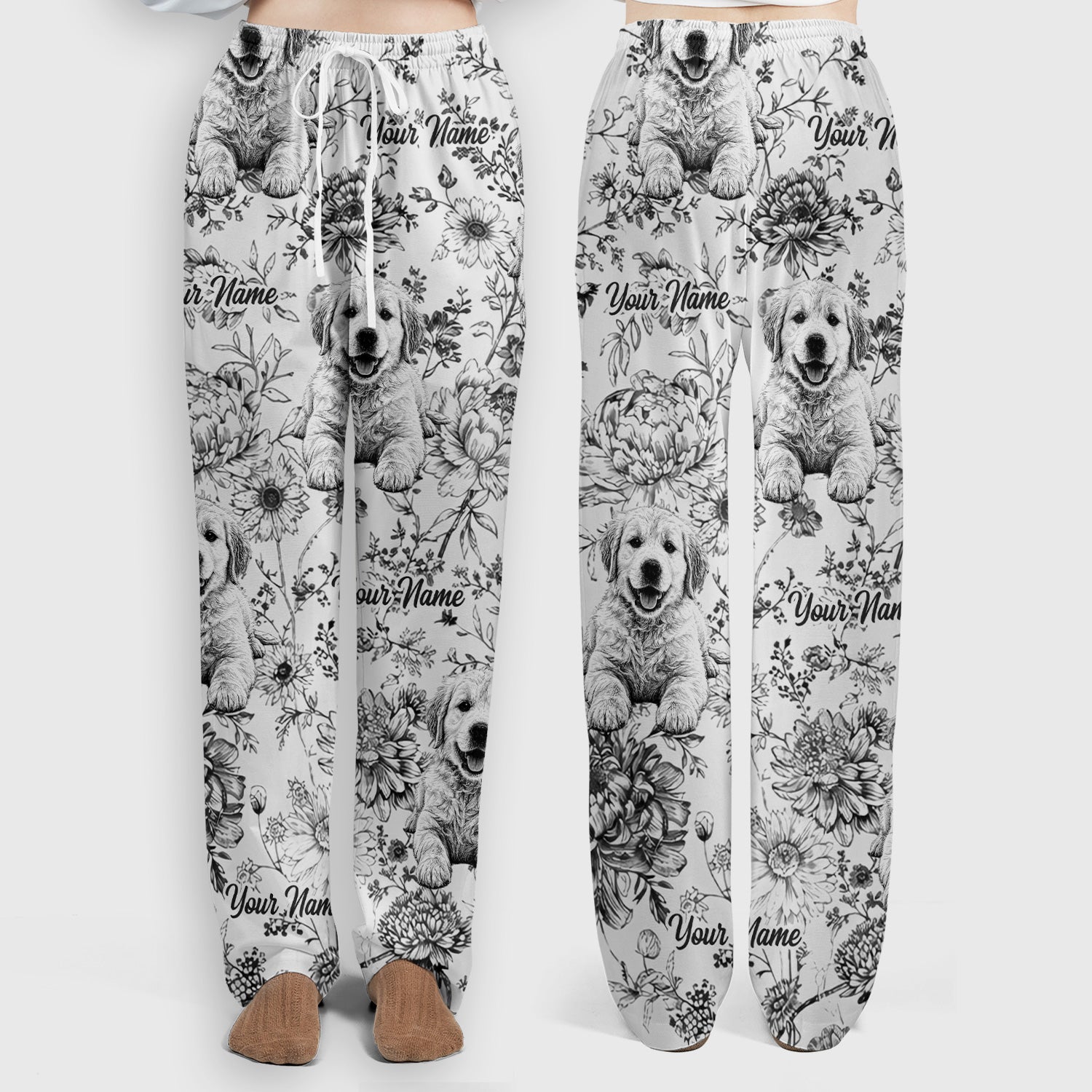 Personalized Custom Pet Photo Name Floral Pattern Scrub Set, Scrub Pants and V Neck Top