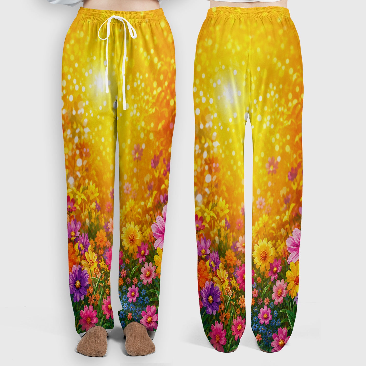 Cute Chihuahua Flower Meadow Pattern Scrub Set, Scrub Pants and V Neck Top