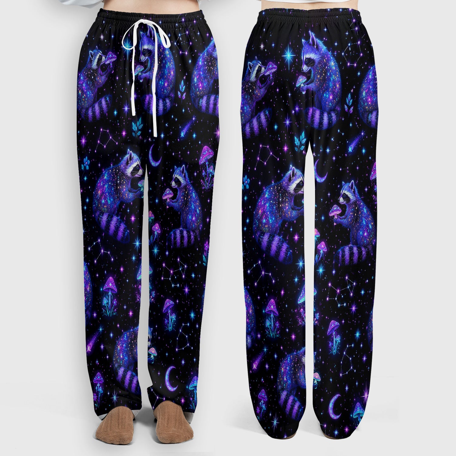 Galaxy Raccoon With Mushroom Night Scrub Set, Scrub Pants and V Neck Top