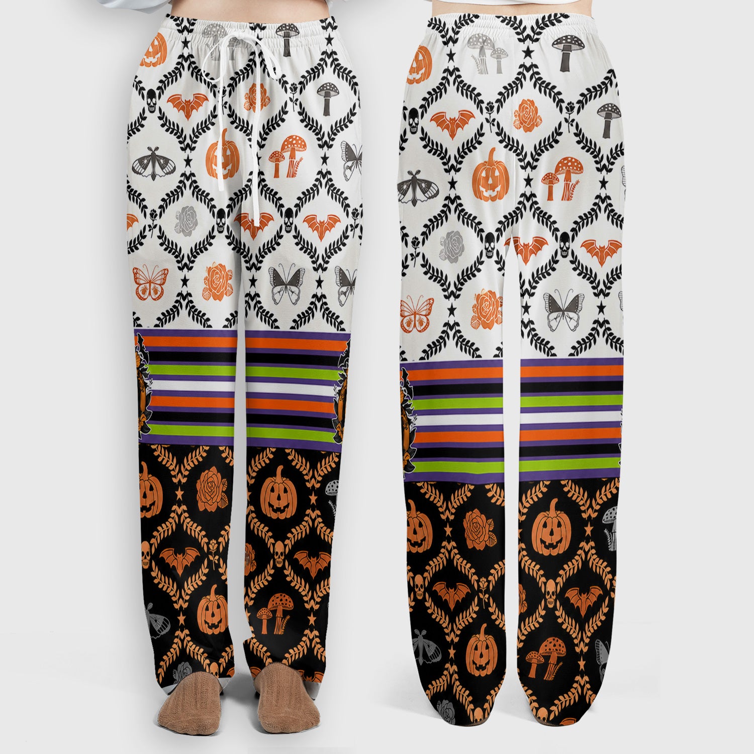 Halloween Checkered Pumpkin With Bow Pattern Scrub Set, Scrub Pants and V Neck Top