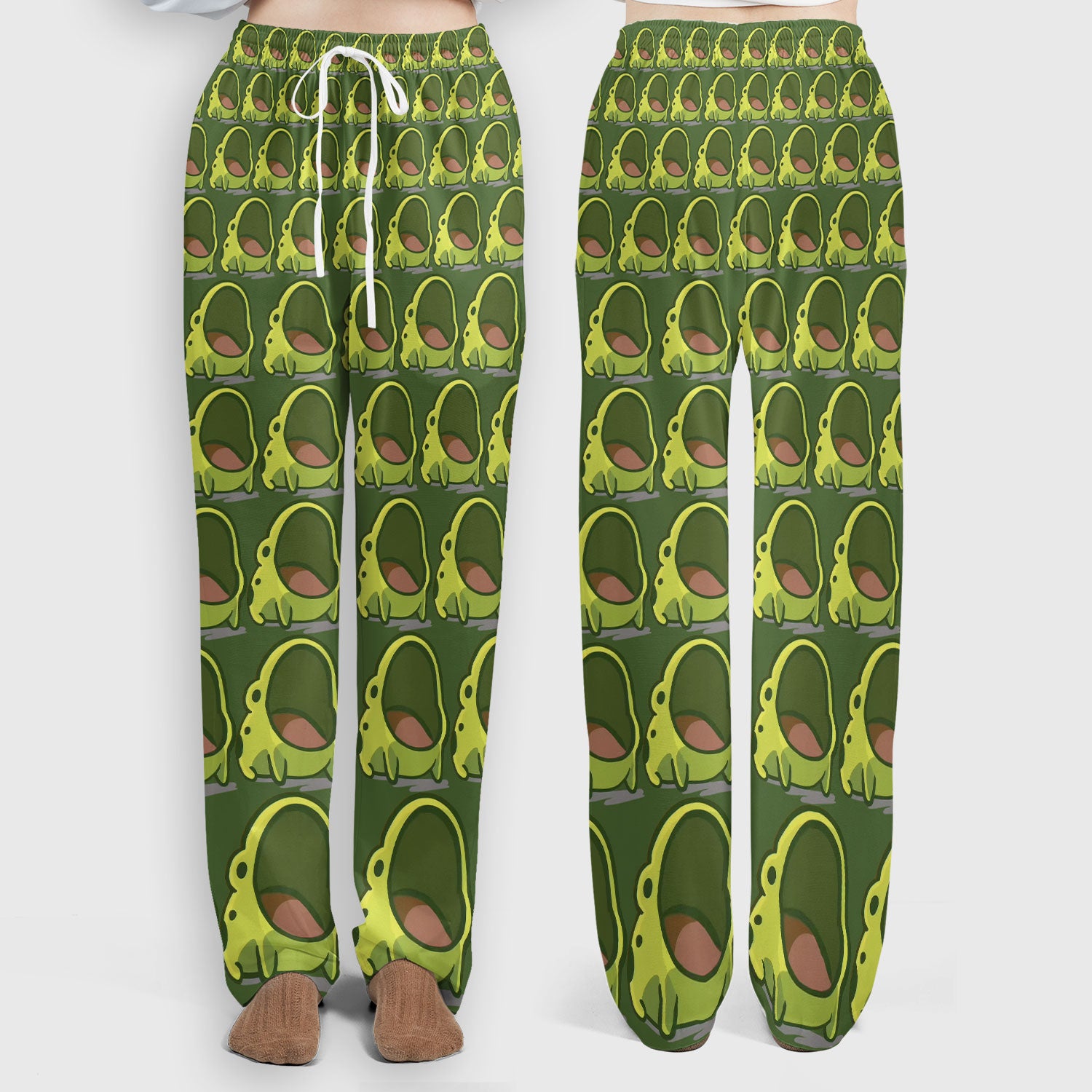 Cute Green Frog Cartoon Print Scrub Set, Scrub Pants and V Neck Top
