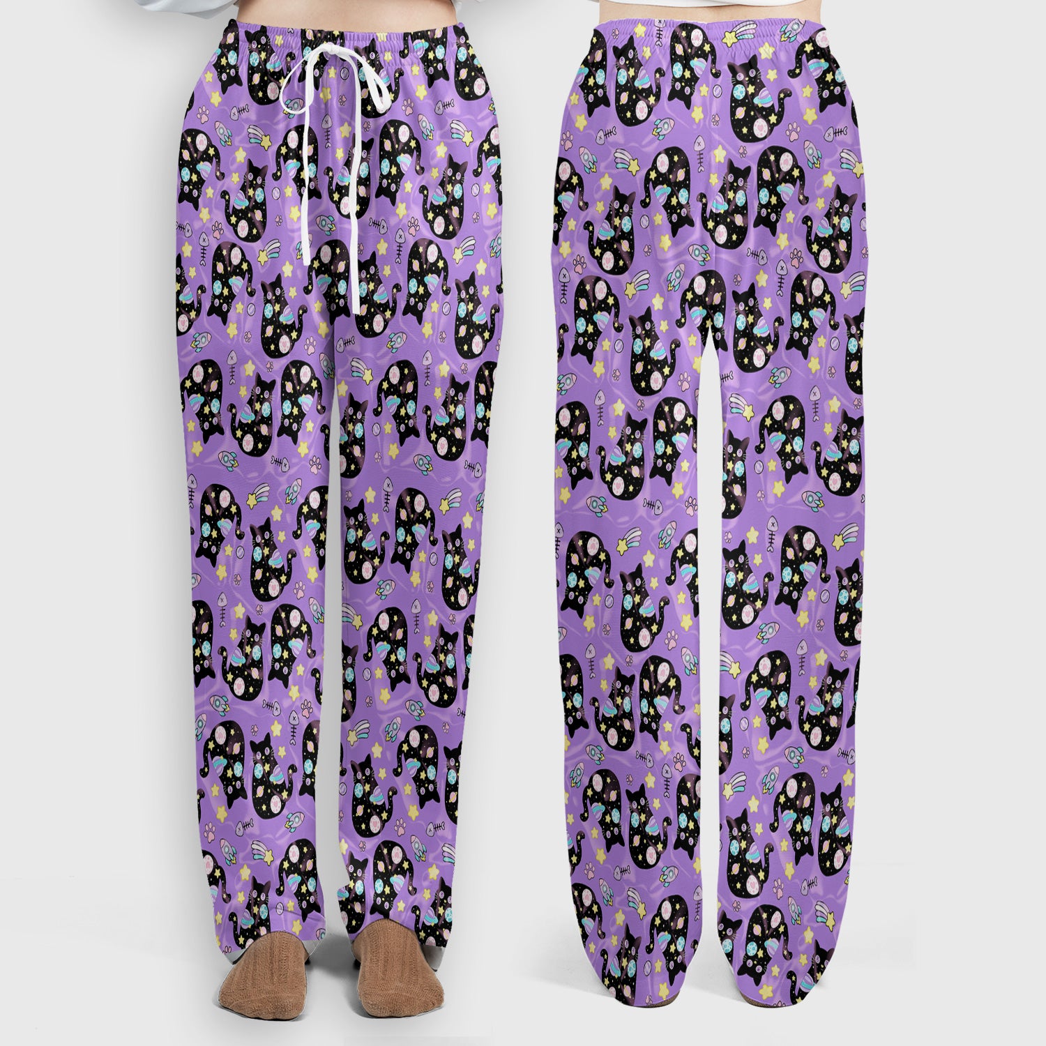 Galaxy Black Cat Space Pattern Scrub Top, Breathable Fabrics Nursing Uniform