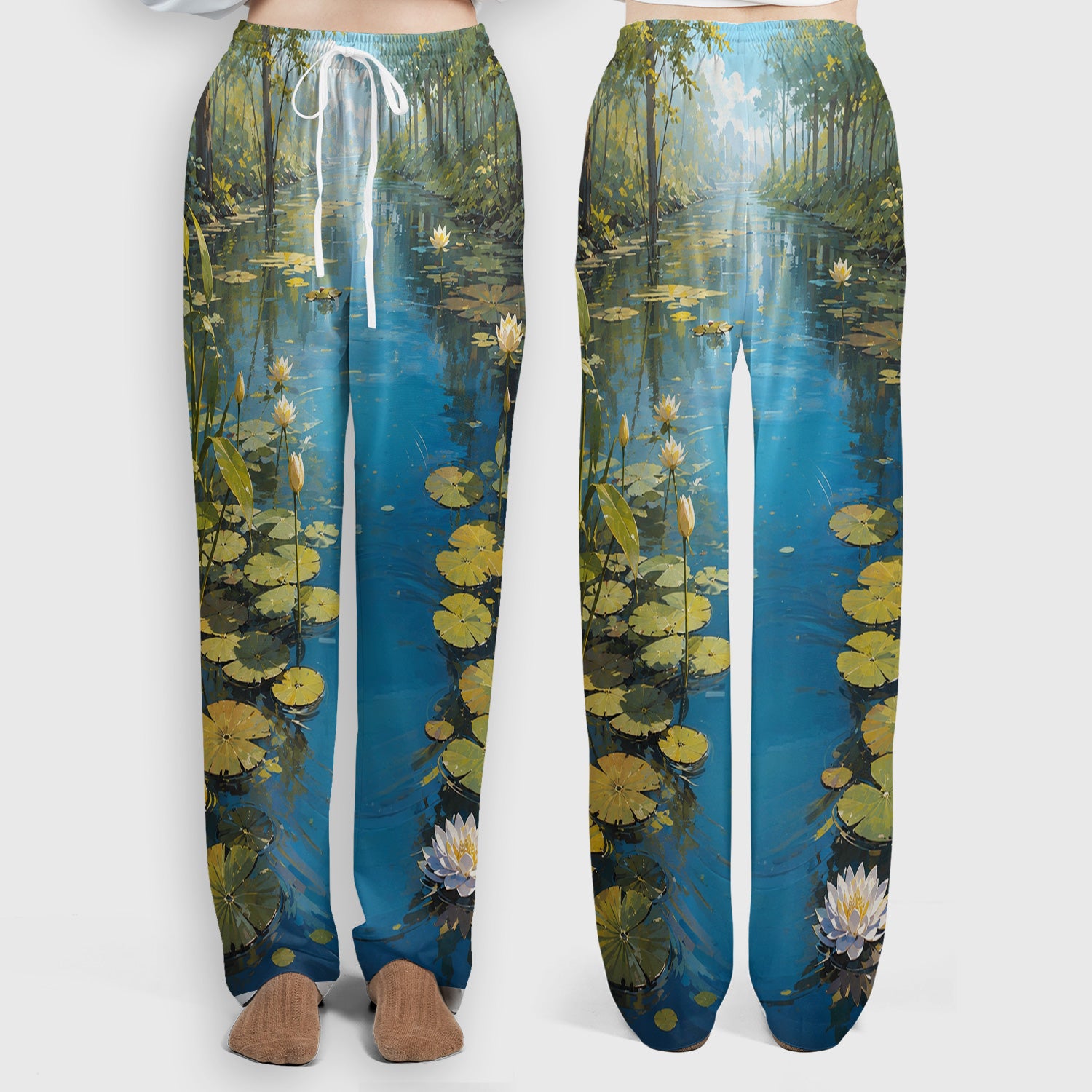Cute Otter Pond Pattern Scrub Set, Scrub Pants and V Neck Top
