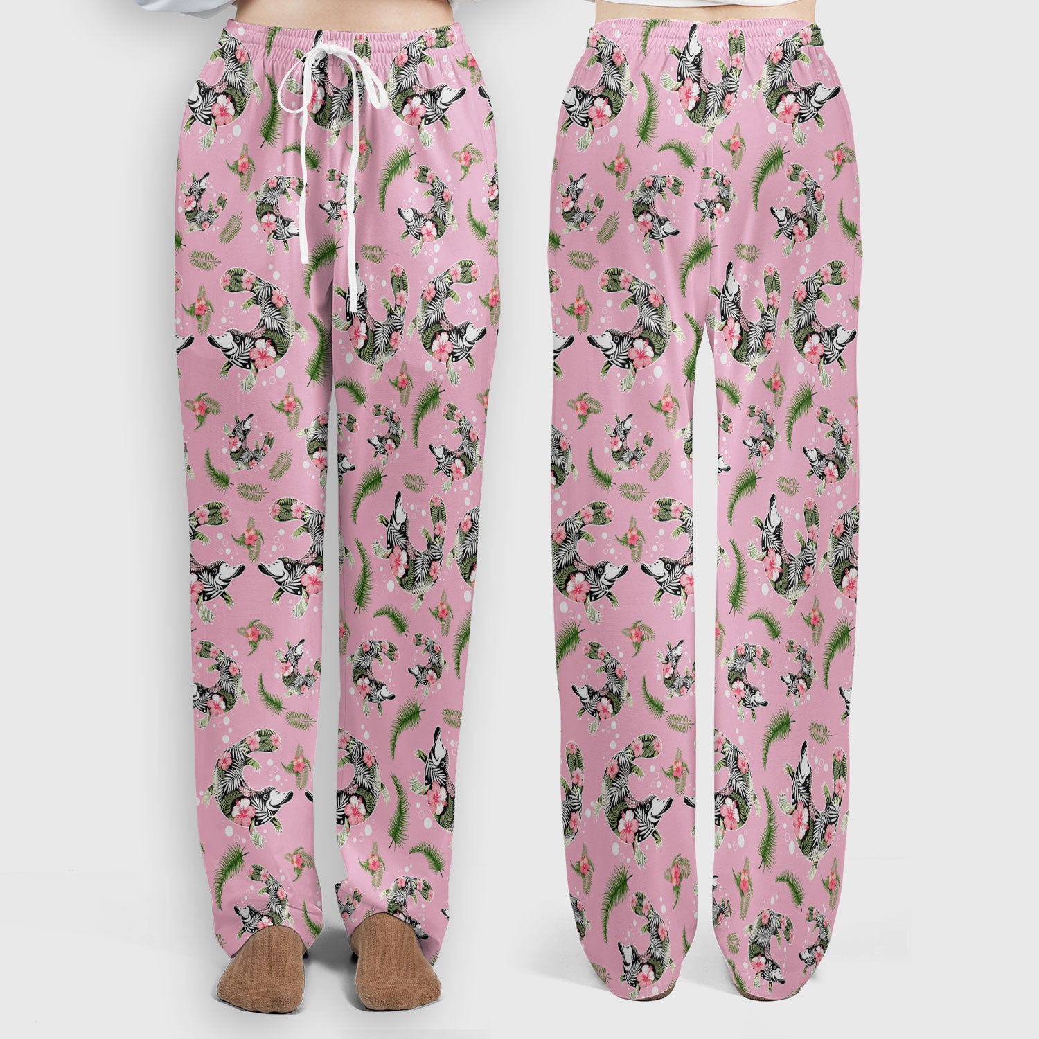 Cute Platypus Scrub Set, Tropical Floral Animal Pattern Nurse Shirt, Breathable Fabrics Nursing Uniform