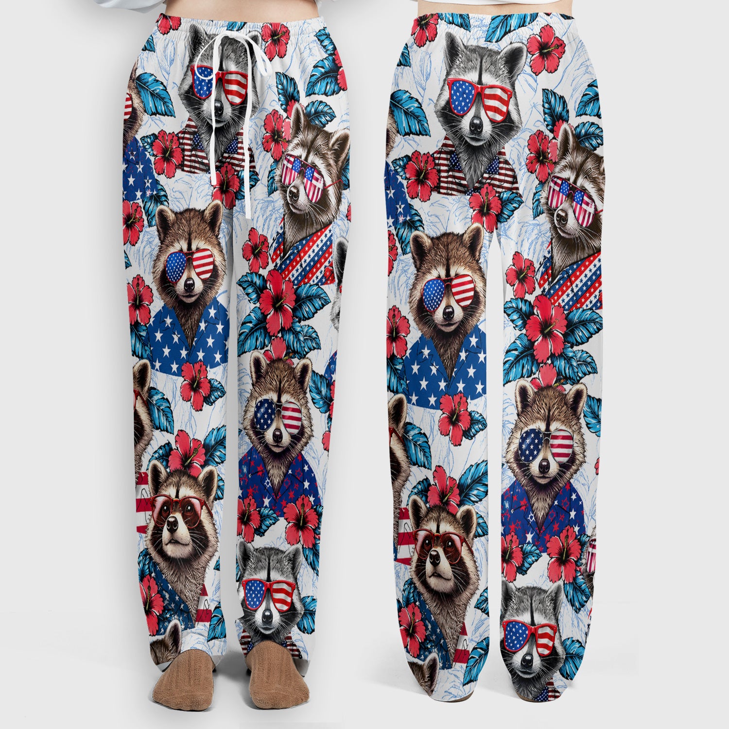 Funny Patriotic Raccoon Sunglasses Pattern Scrub Set, Scrub Pants and V Neck Top