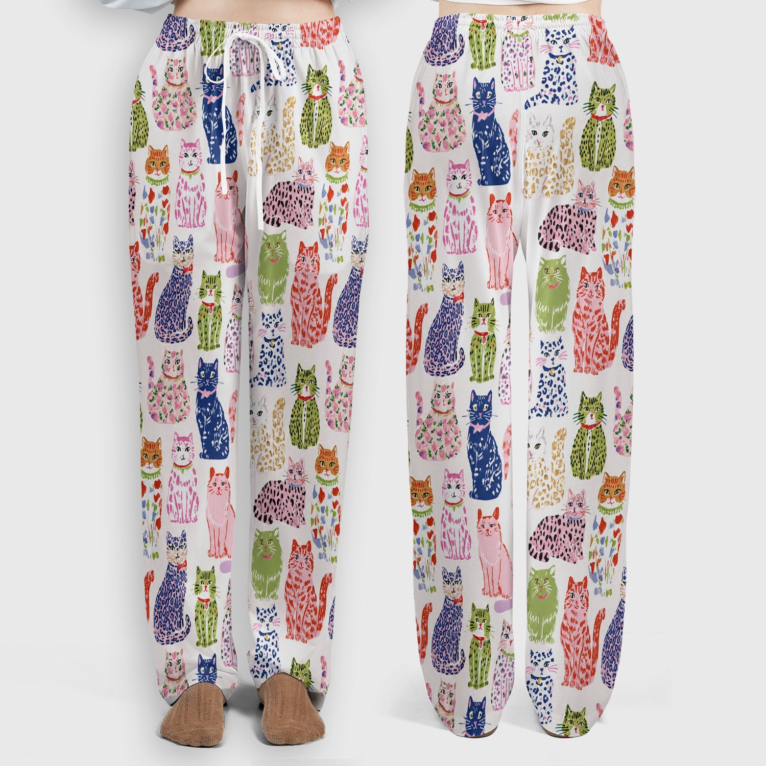 Colorful Cat with Playful Pet Scrub Set, Scrub Pants and V Neck Top