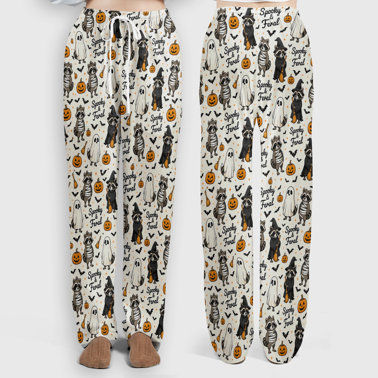 Spooky And Feral Halloween Raccoon Scrub Set, Scrub Pants and V Neck Top