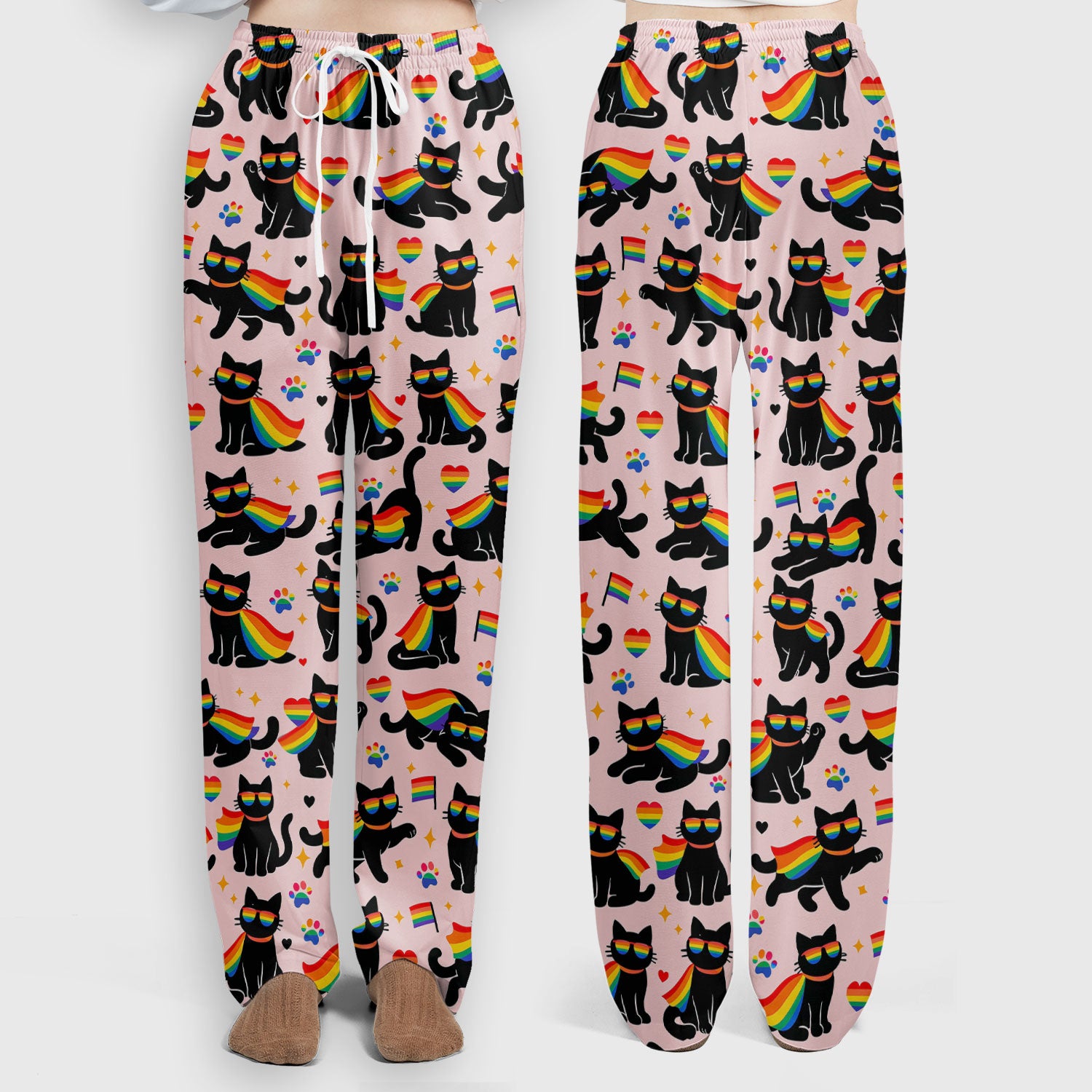 Rainbow Black Cat Pride Pattern Scrub Set, Breathable Med Uniform