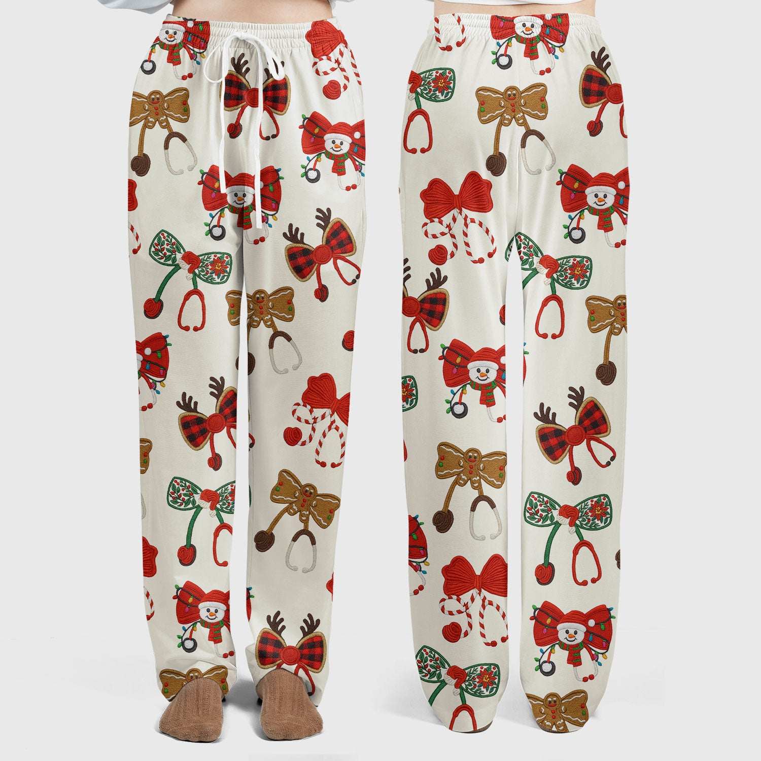 Christmas Stethoscope Bow Nurse Scrub Set, Xmas Pattern Scrub Shirt, Holiday Nursing Uniform
