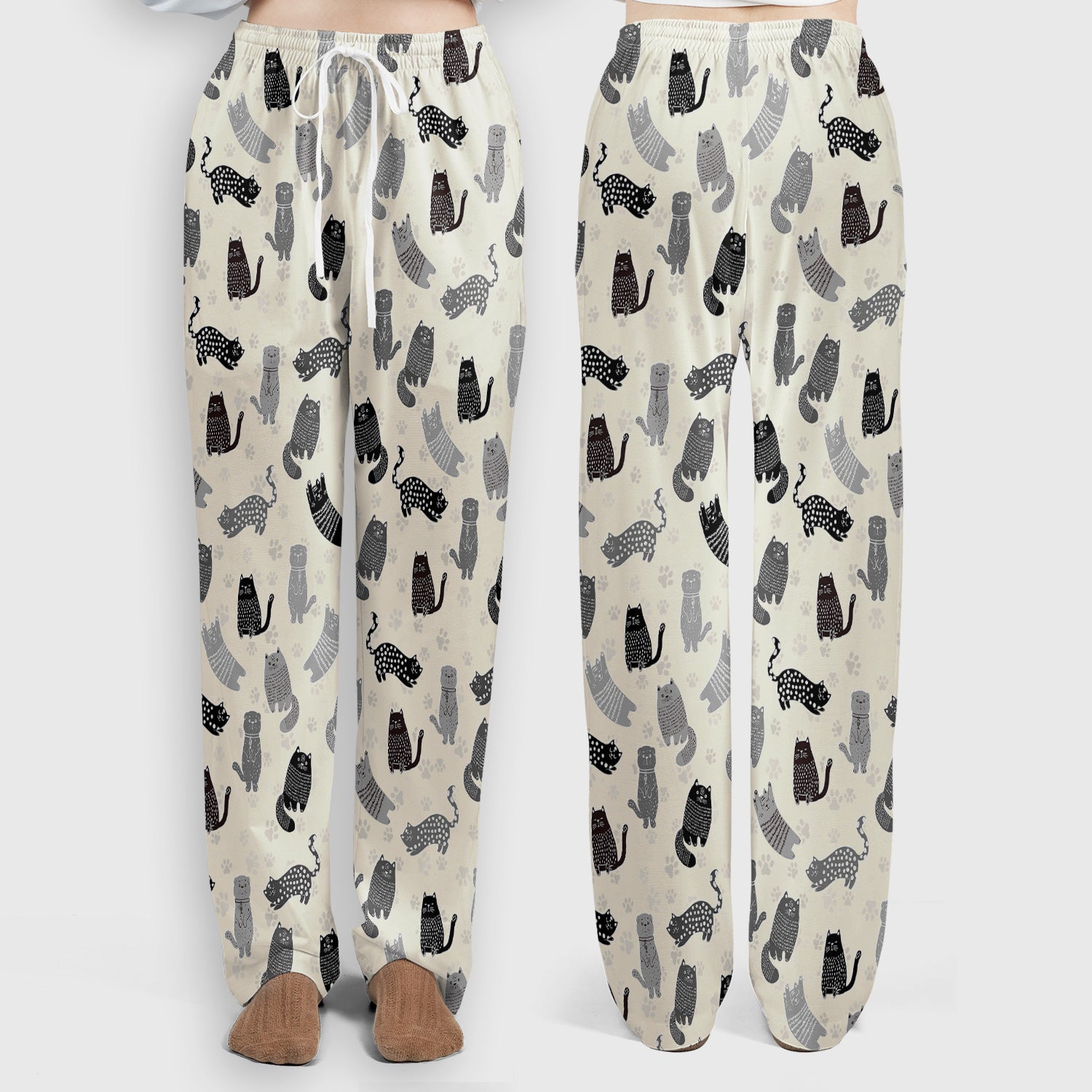 Cute Cat and Paw Print Pattern Scrub Set, Breathable Med Uniform