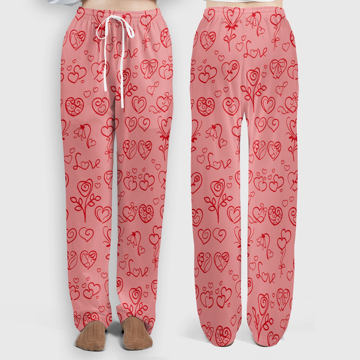 Cute Valentine Heart Scrub Set, Artistic Heart Pink Love Line Art Pattern Nurse Shirt, Comfortable Scrubs For Nursing