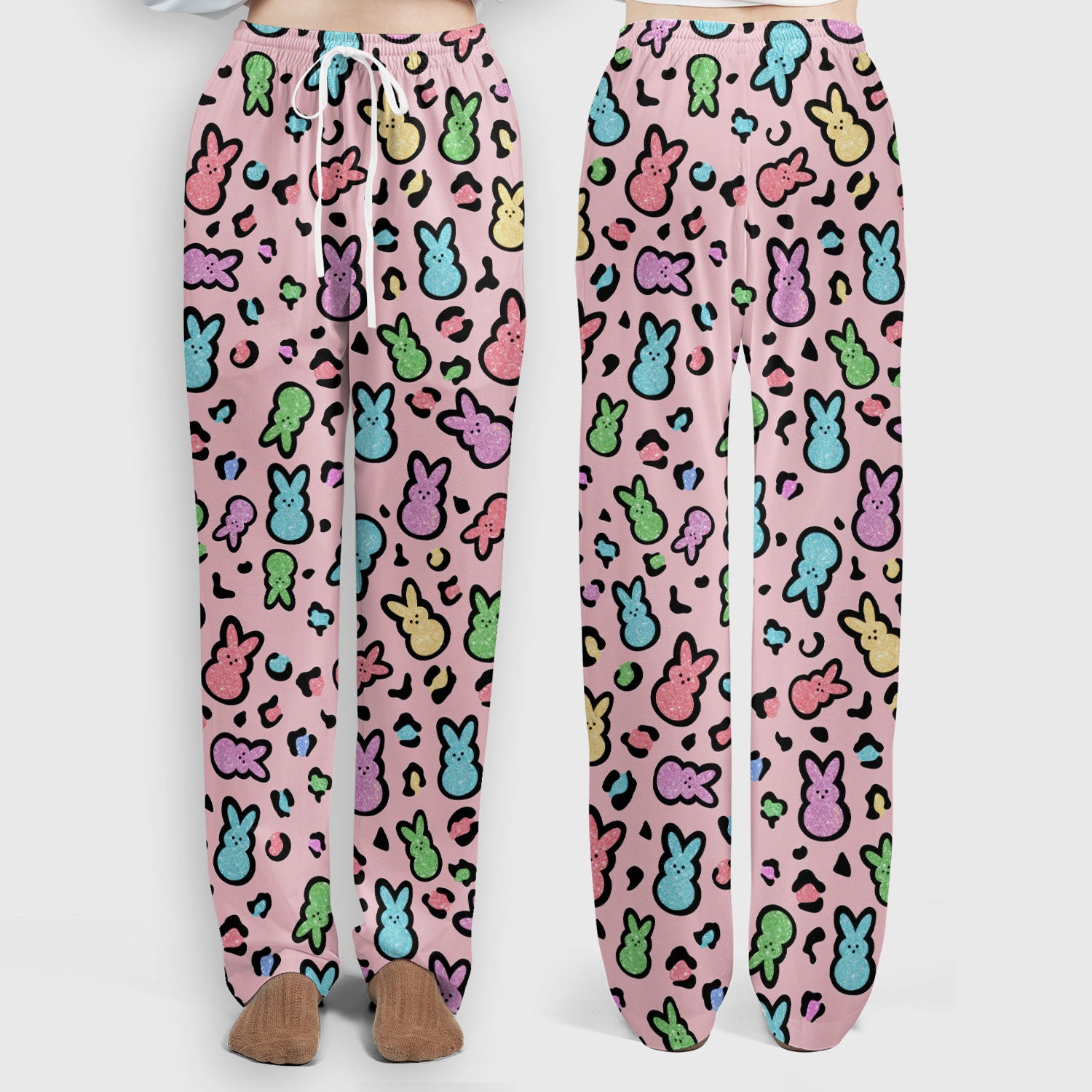 Cute Easter Bunny Pastel Pattern Scrub Set, Scrub Pants and V Neck Top
