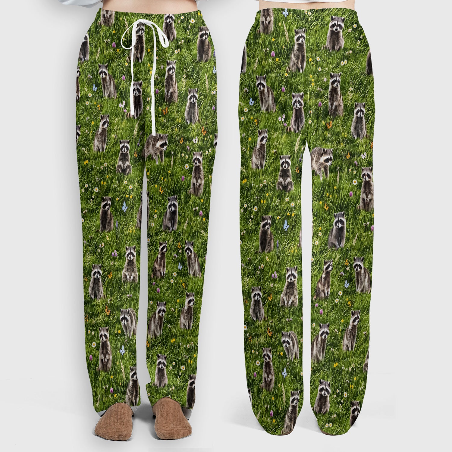 Raccoon Meadow Print Scrub Set, Scrub Pants and V Neck Top