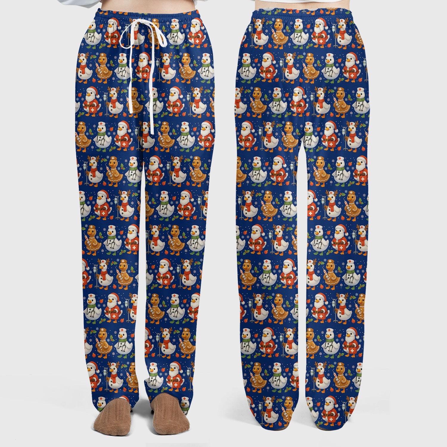 Funny Goose Christmas Scrubs for Women - Festive Holiday Pattern Scrub Top & Pants - Cute Christmas Scrubs with Charming Goose Print