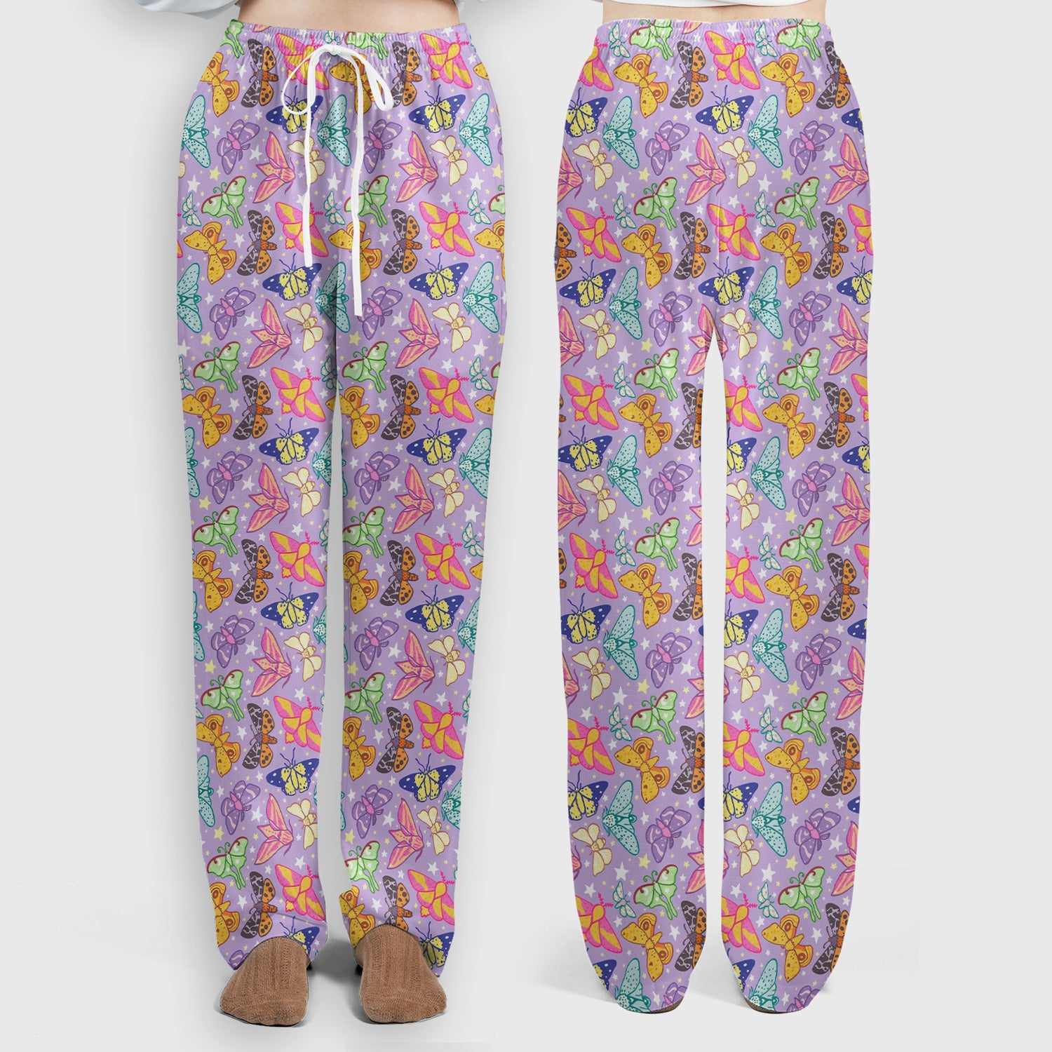 Colorful Butterfly Moth Garden Pattern Scrub Set, Scrub Pants and V Neck Top