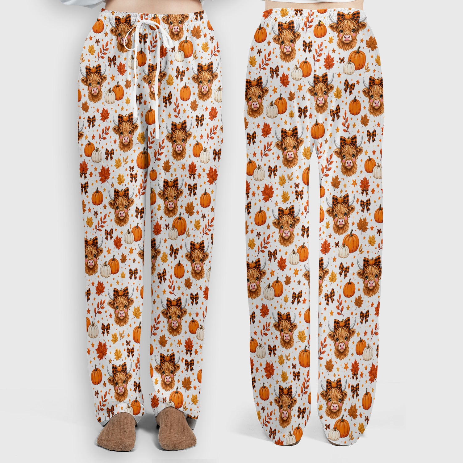 Cute Fall Highland Cow Scrub Set, Scrub Pants and V Neck Top