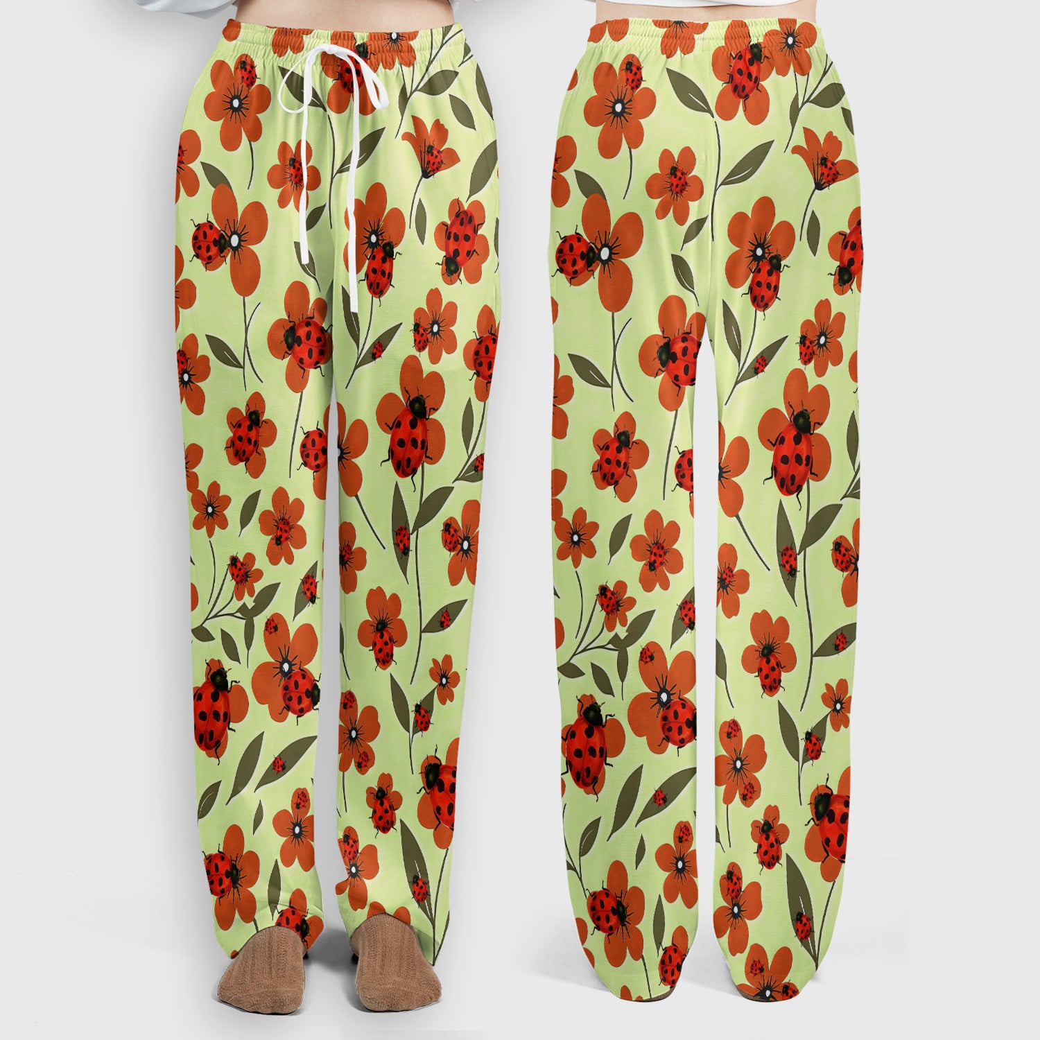 Ladybug on Orange Floral Garden Pattern Scrub Set, Breathable Med Uniform