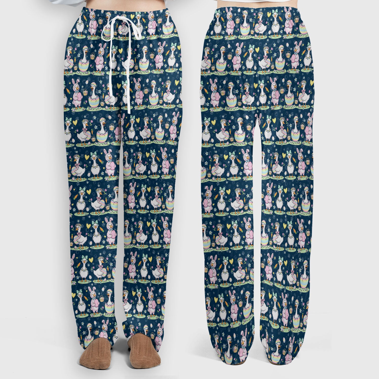 Spring Easter Goose and Bunny Print Scrub Set, Breathable Med Uniform