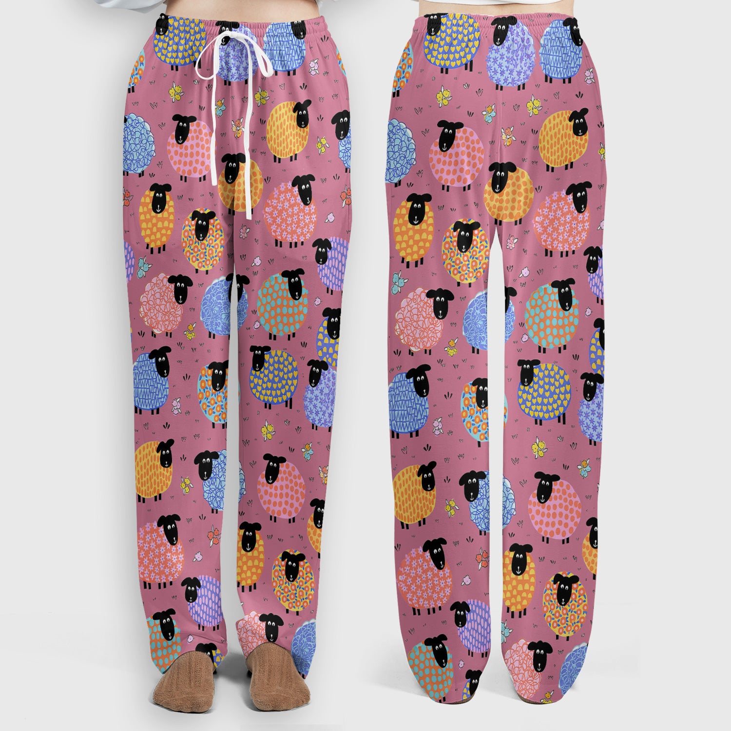 Funny Colorful Sheep Pattern Scrub Set, Scrub Pants and V Neck Top