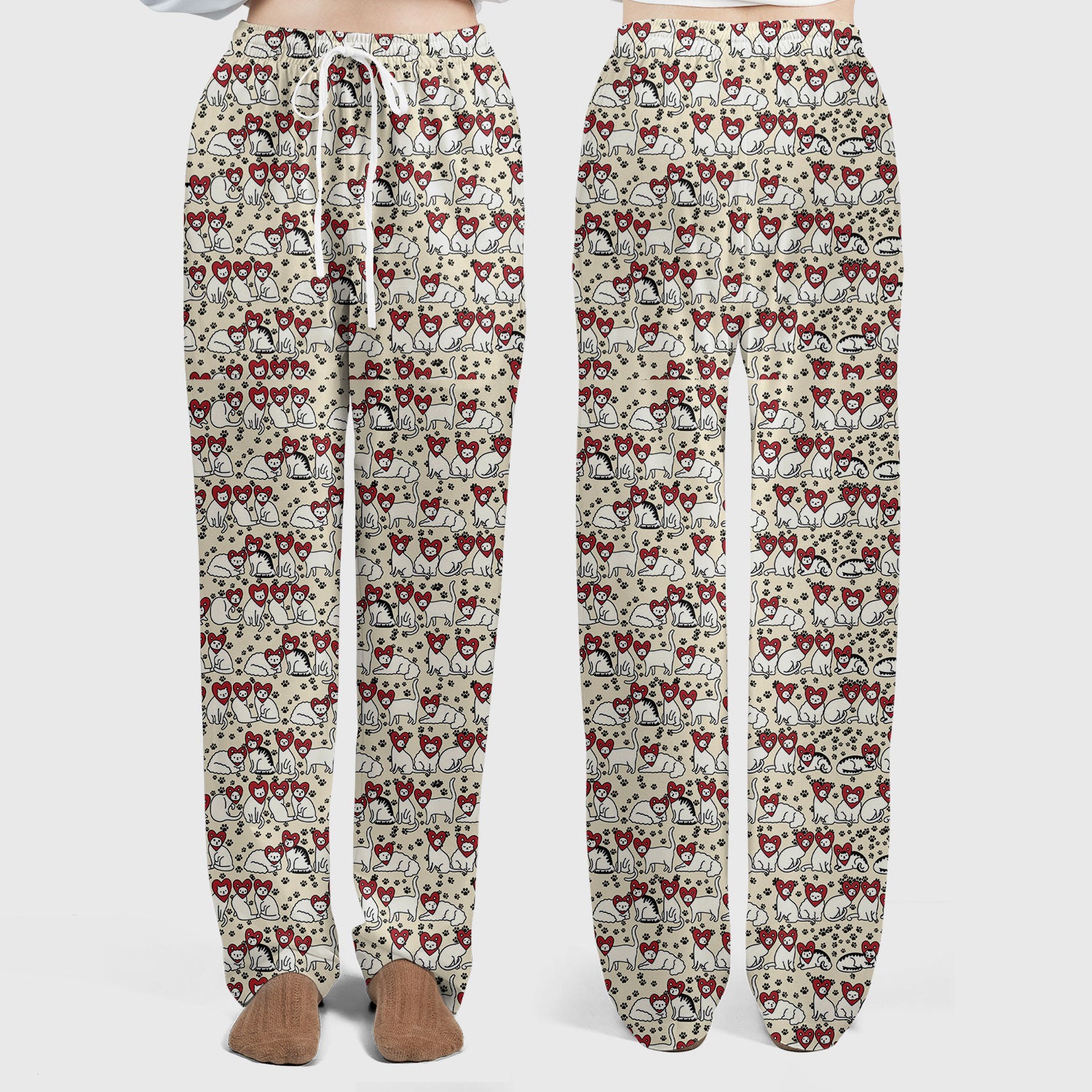Cute Cat Heart Pattern Scrub Set, Funny Cat Scrub Shirt For Nurses, Breathable Fabrics Nursing Uniform