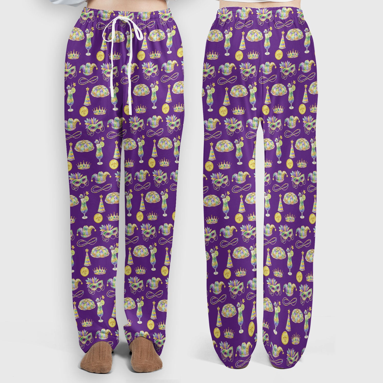 Mardi Gras Mask Scrub Set, Elegant Carnival Pattern Nurse Shirt For Women, Breathable Fabrics Nursing Uniform