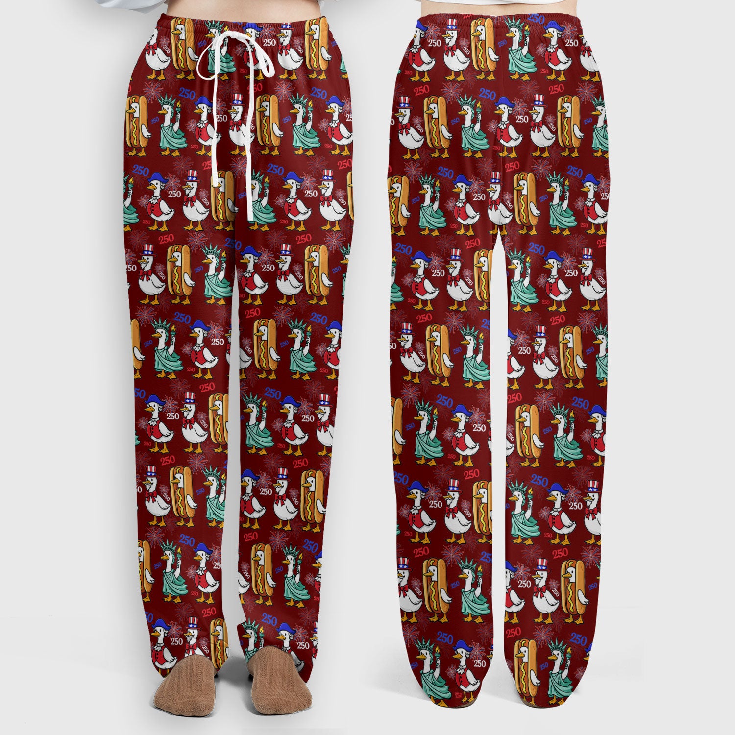 Patriotic Duck Independence Day Pattern Scrub Set, Scrub Pants and V Neck Top