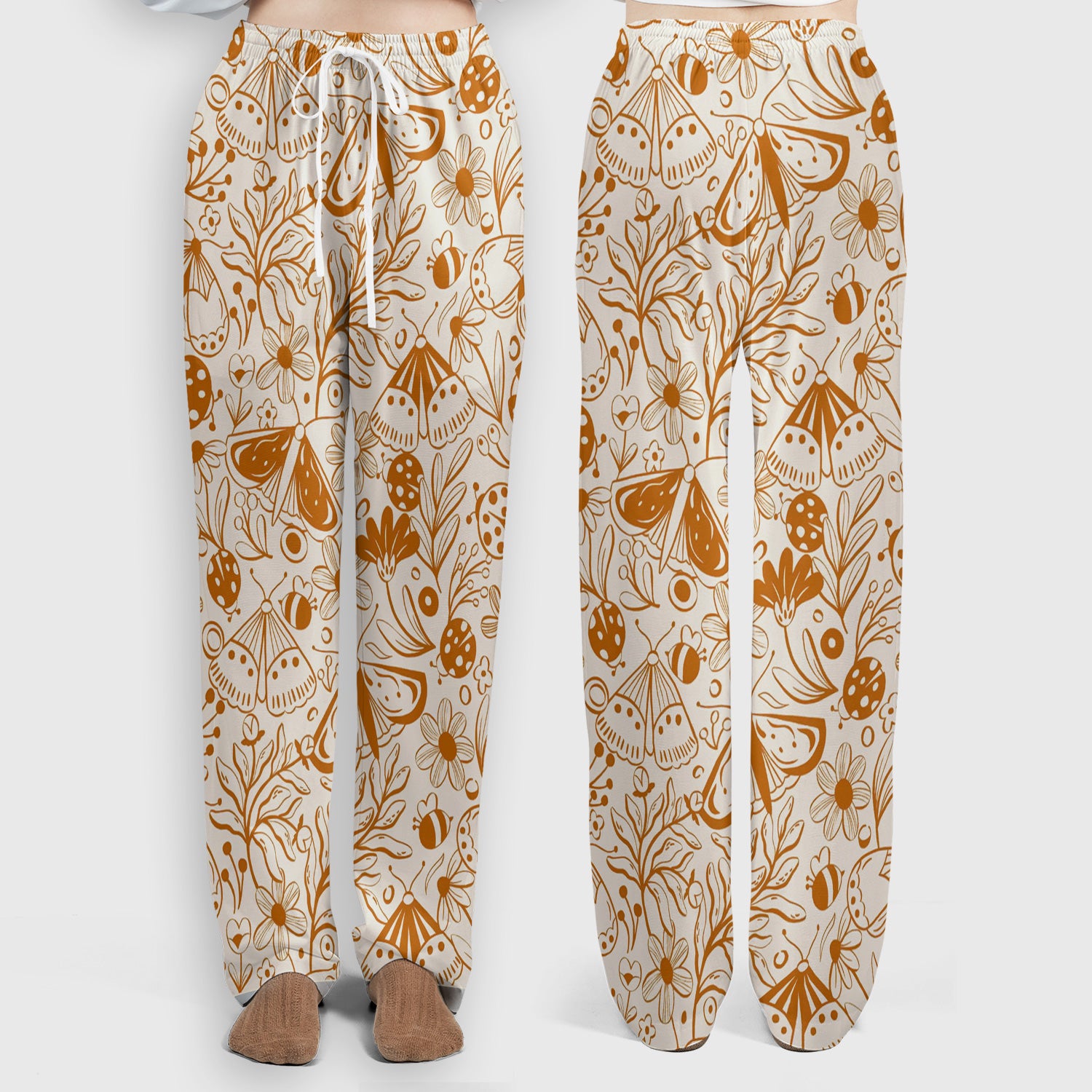 Butterfly Ladybug Floral Garden Pattern Scrub Set, Scrub Pants and V Neck Top