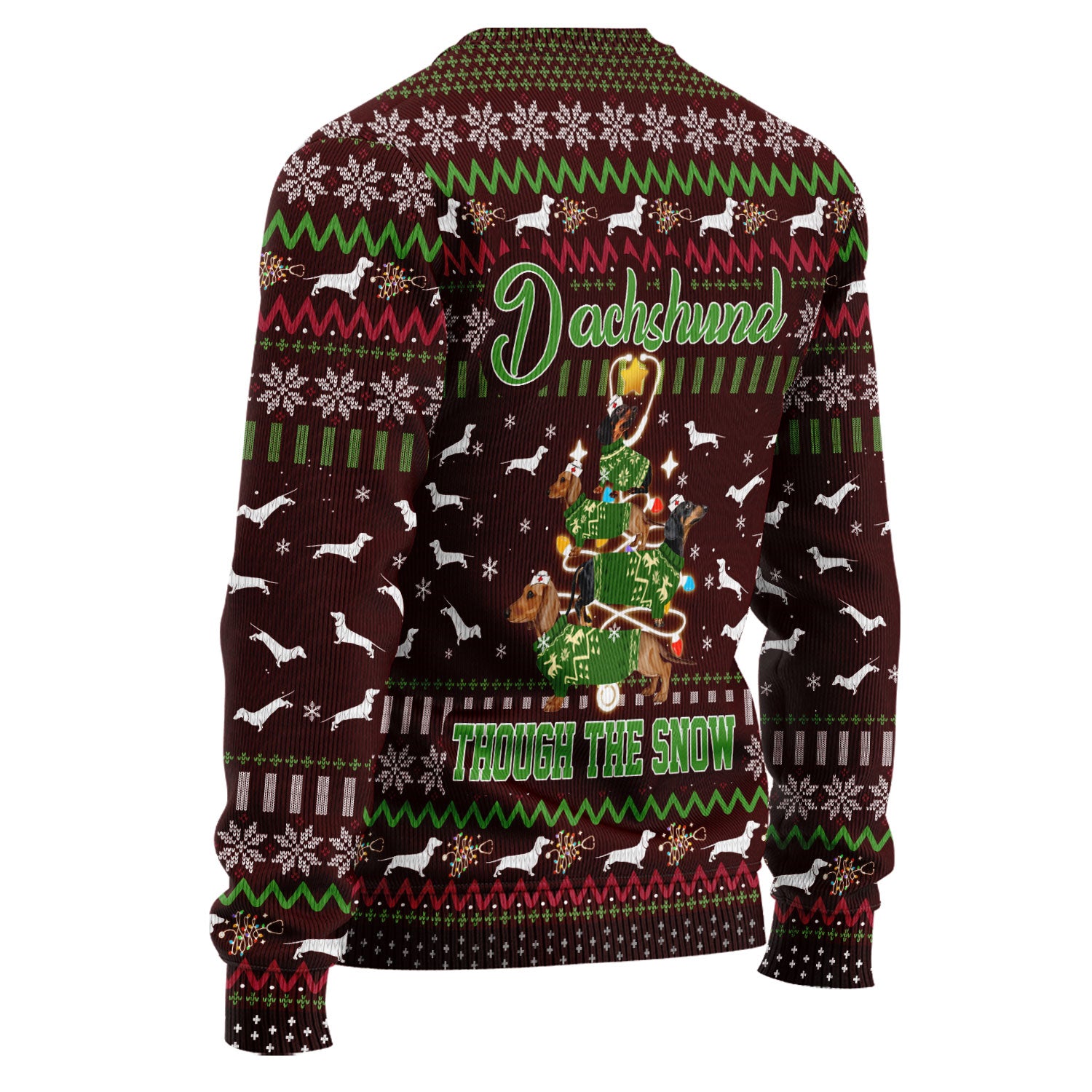 Dachshund Through The Snow Christmas Ugly Sweater - Funny Sausage Dog Xmas Tree Nurse Shirt - Cute Holiday Medical Uniform