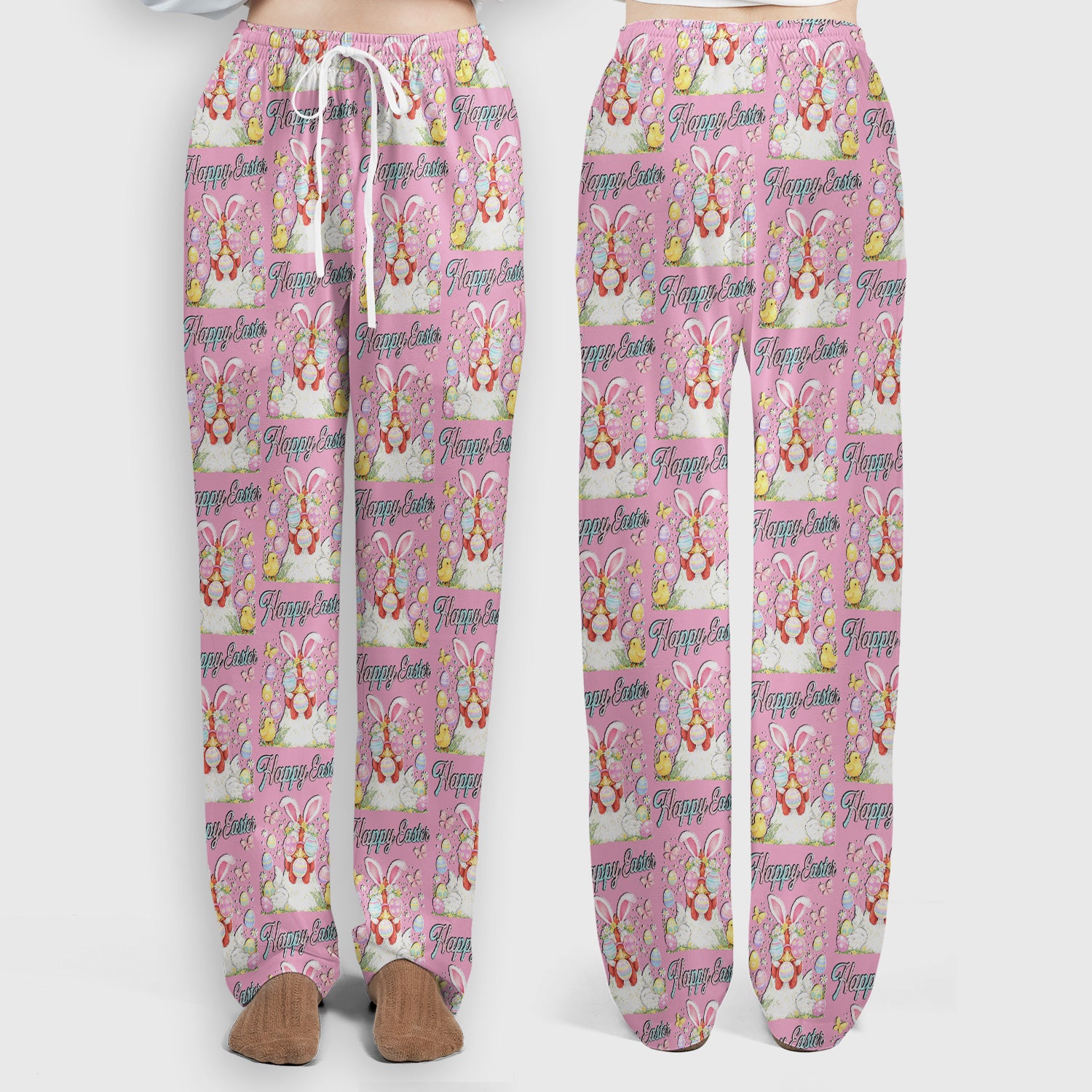 Happy Easter Bunny Eggs Pattern Scrub Set, Scrub Pants and V Neck Top