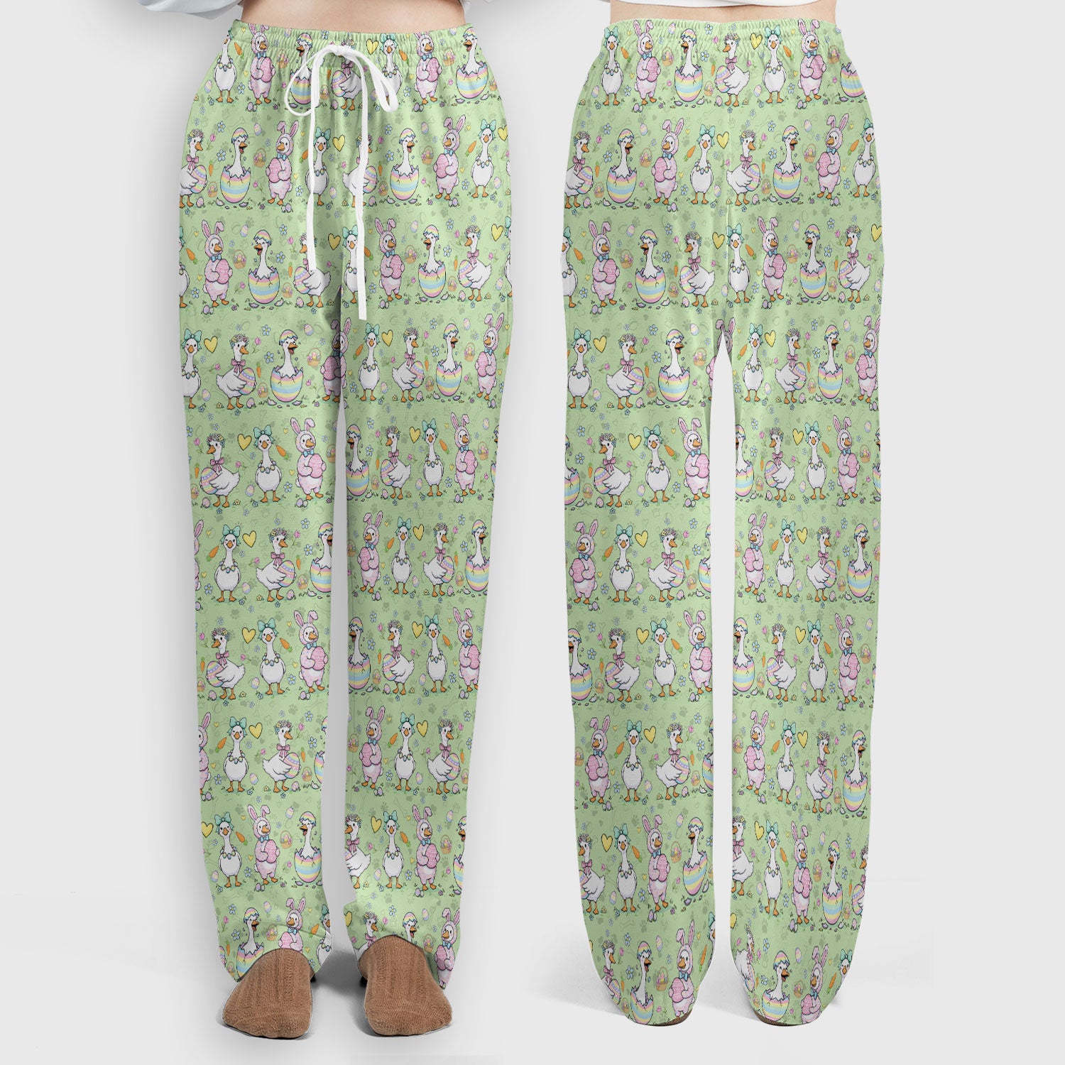 Spring Easter Goose and Bunny Print Scrub Set, Breathable Med Uniform