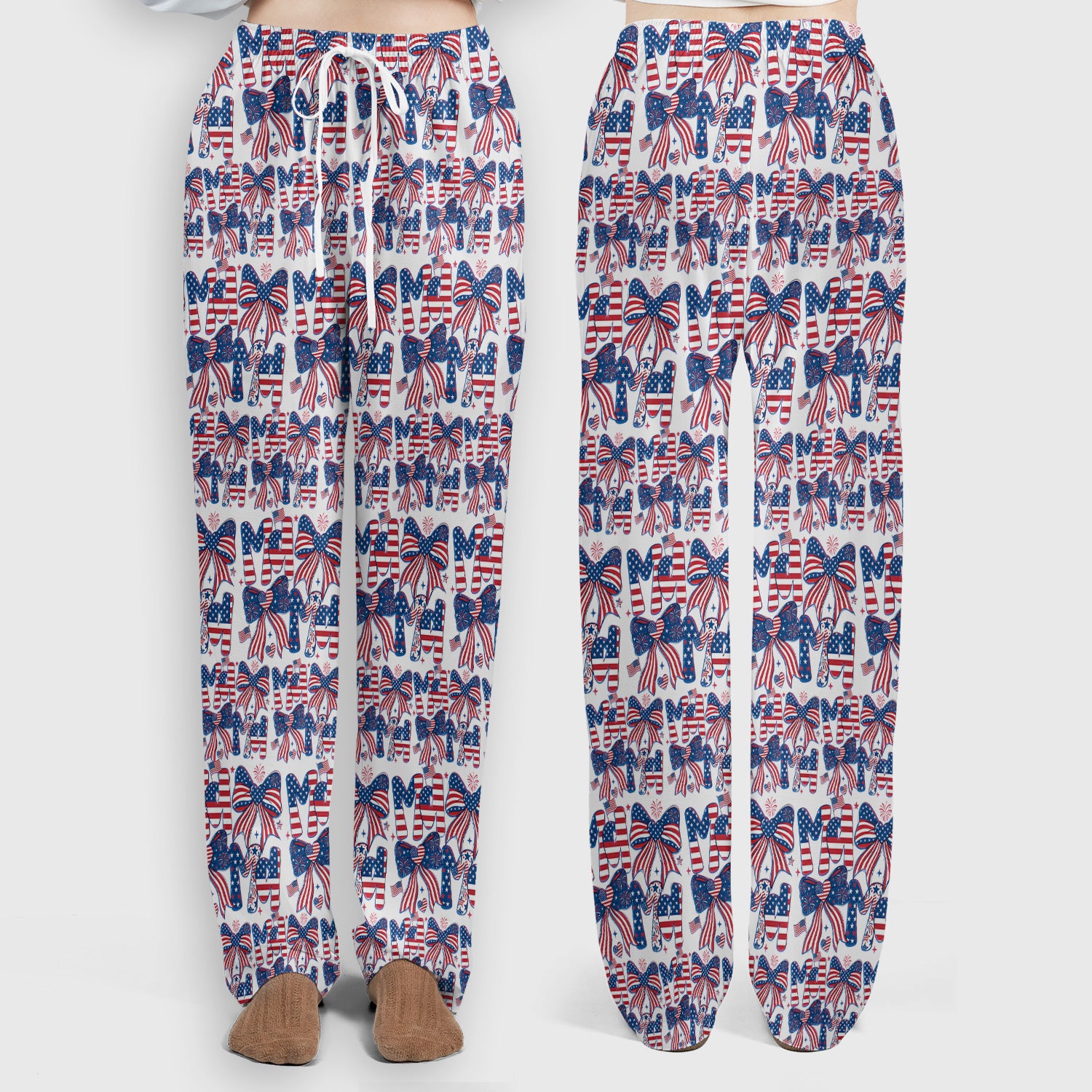 American Flag MaMa Bow Pattern Scrub Set, Breathable Med Uniform