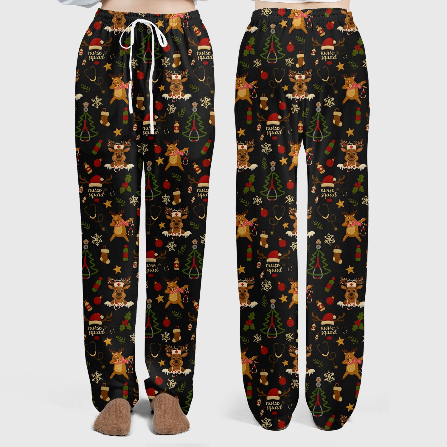 Christmas Reindeer Nurse Scrub Set for Women - Cute Holiday Pattern Scrub Top and Pants - Funny Festive Nursing Outfit Gift for RN LPN CNA