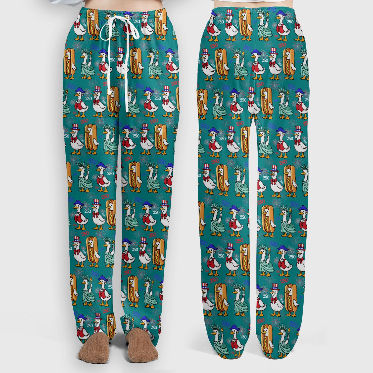 Patriotic Duck Independence Day Pattern Scrub Set, Scrub Pants and V Neck Top