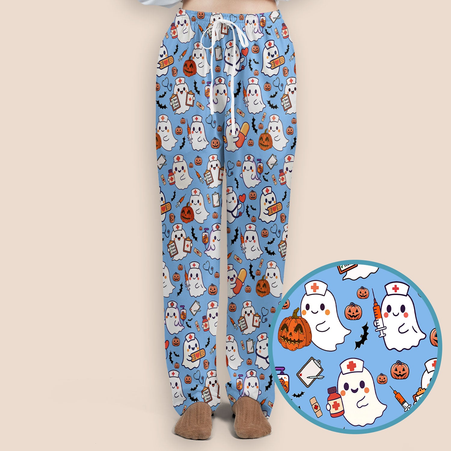 Halloween Women's Scrub Sets - Comfortable Scrubs for Nurses - Pumpkin Ghost Scrub Pants and V Neck Top - Breathable Med Uniform