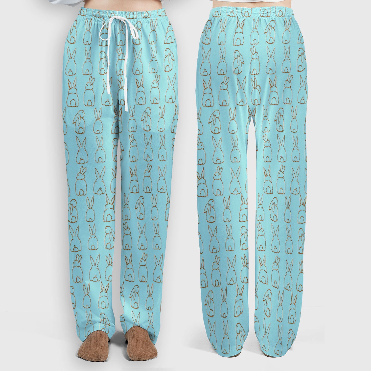 Cartoon Bunny Line Art Pattern Medical Scrub Set, Breathable Med Uniform