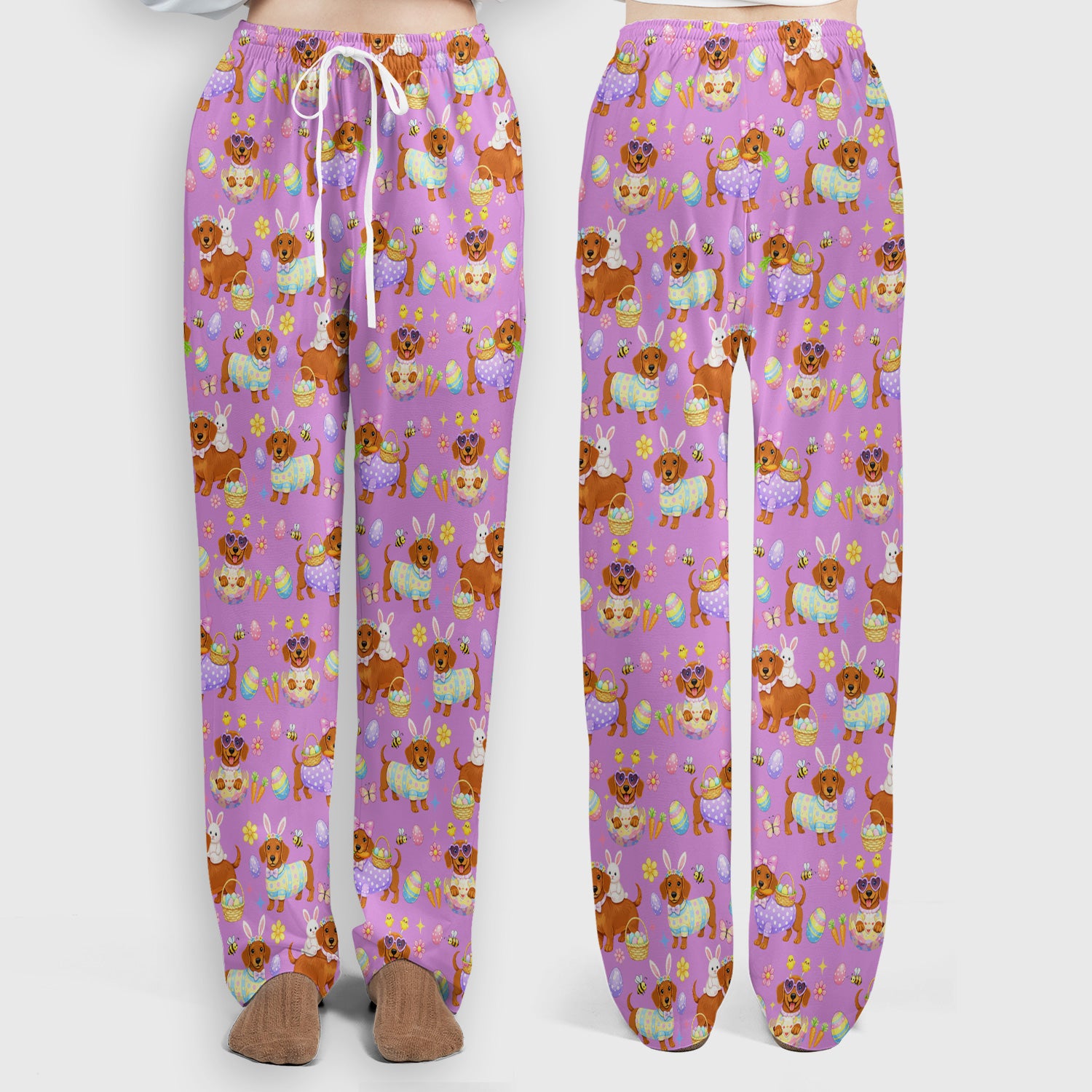 Cute Easter Dachshund Dog Pattern Scrub Top, Breathable Healthcare Uniform Top