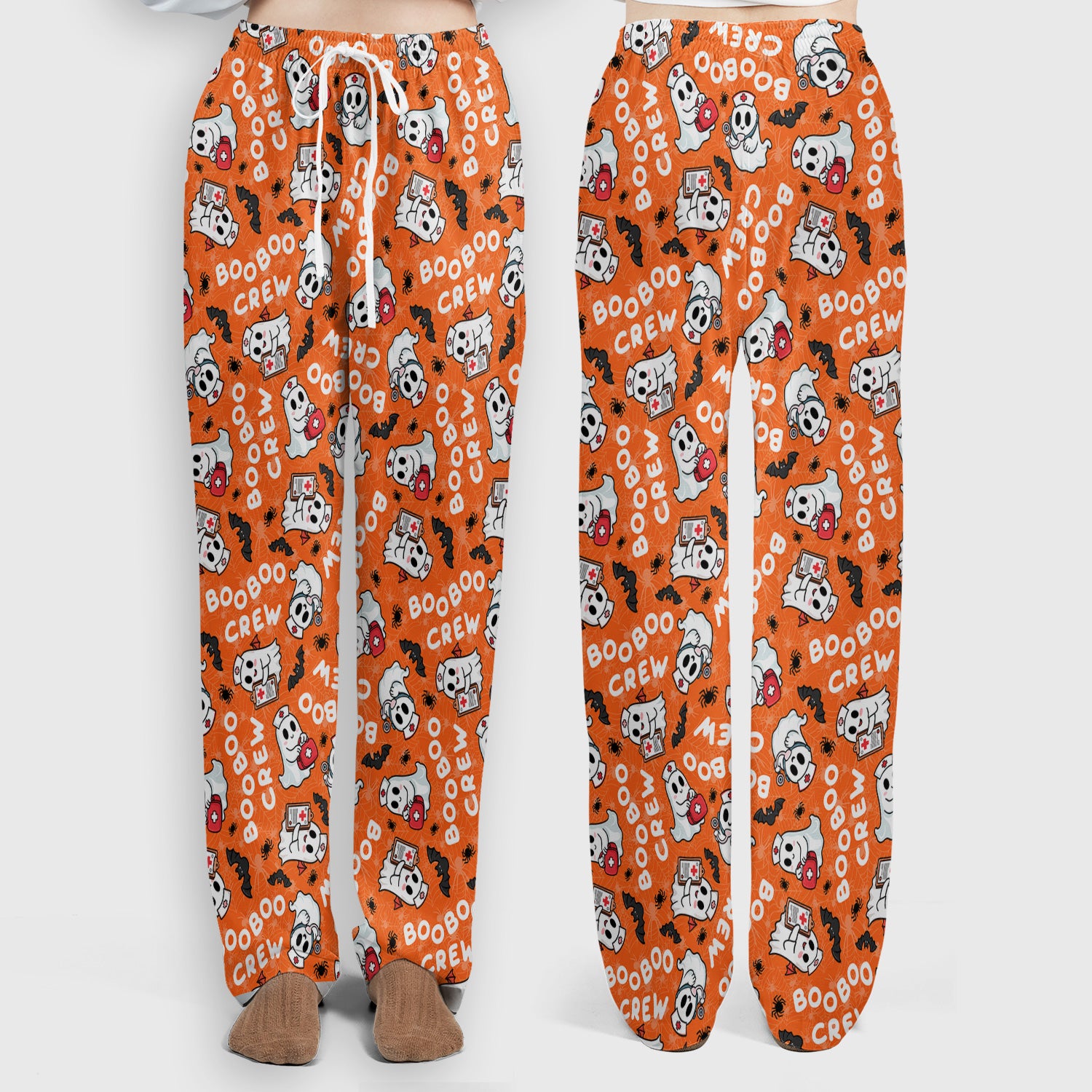 Cute Halloween Boo Boo Crew Ghost Scrub Set, Scrub Pants and V Neck Top