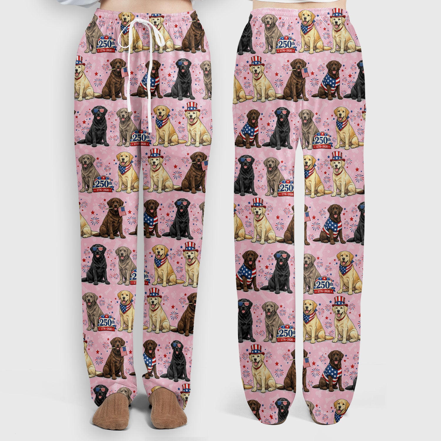 4th of July Labrador Dog Patriotic Print Scrub Set, Scrub Pants and V Neck Top