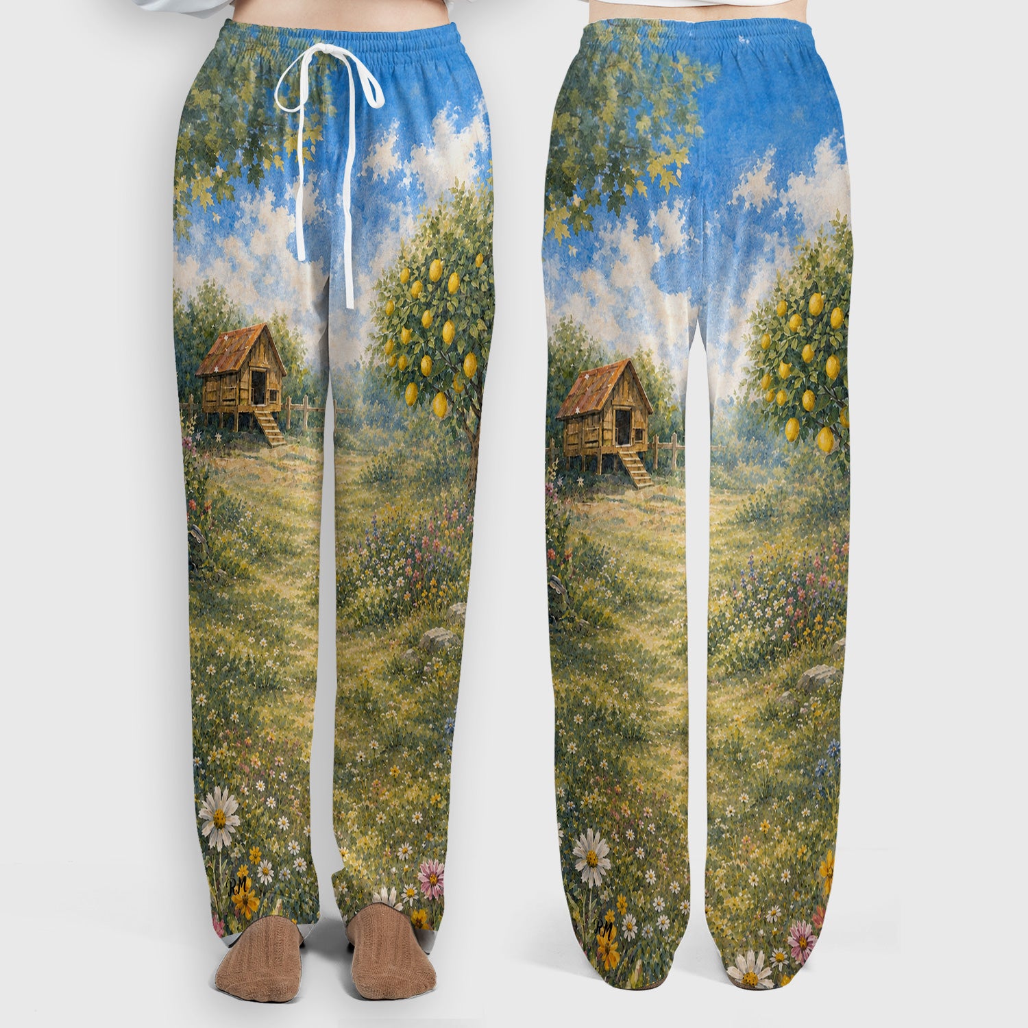 Adorable Raccoon Family Garden Pattern Scrub Set, Scrub Pants and V Neck Top
