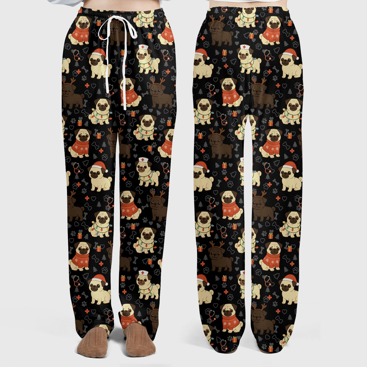 Funny Pug Christmas Nurse Scrub Set for Women - Cute Dog Pattern Holiday Medical Scrubs Top and Pants - Gift for RN LPN CNA